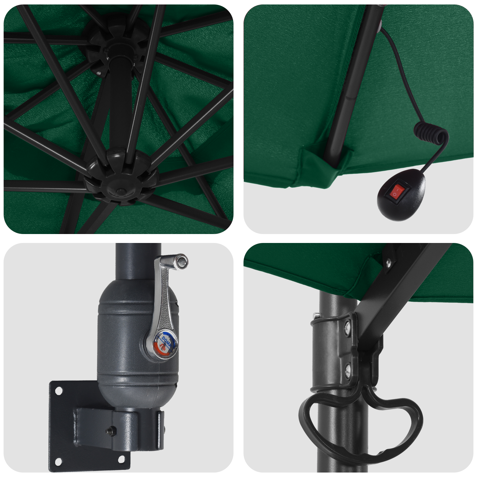 Umbrelă de Grădină Montată pe Perete cu LED-uri Verde 248 cm GartenMobel Dekor