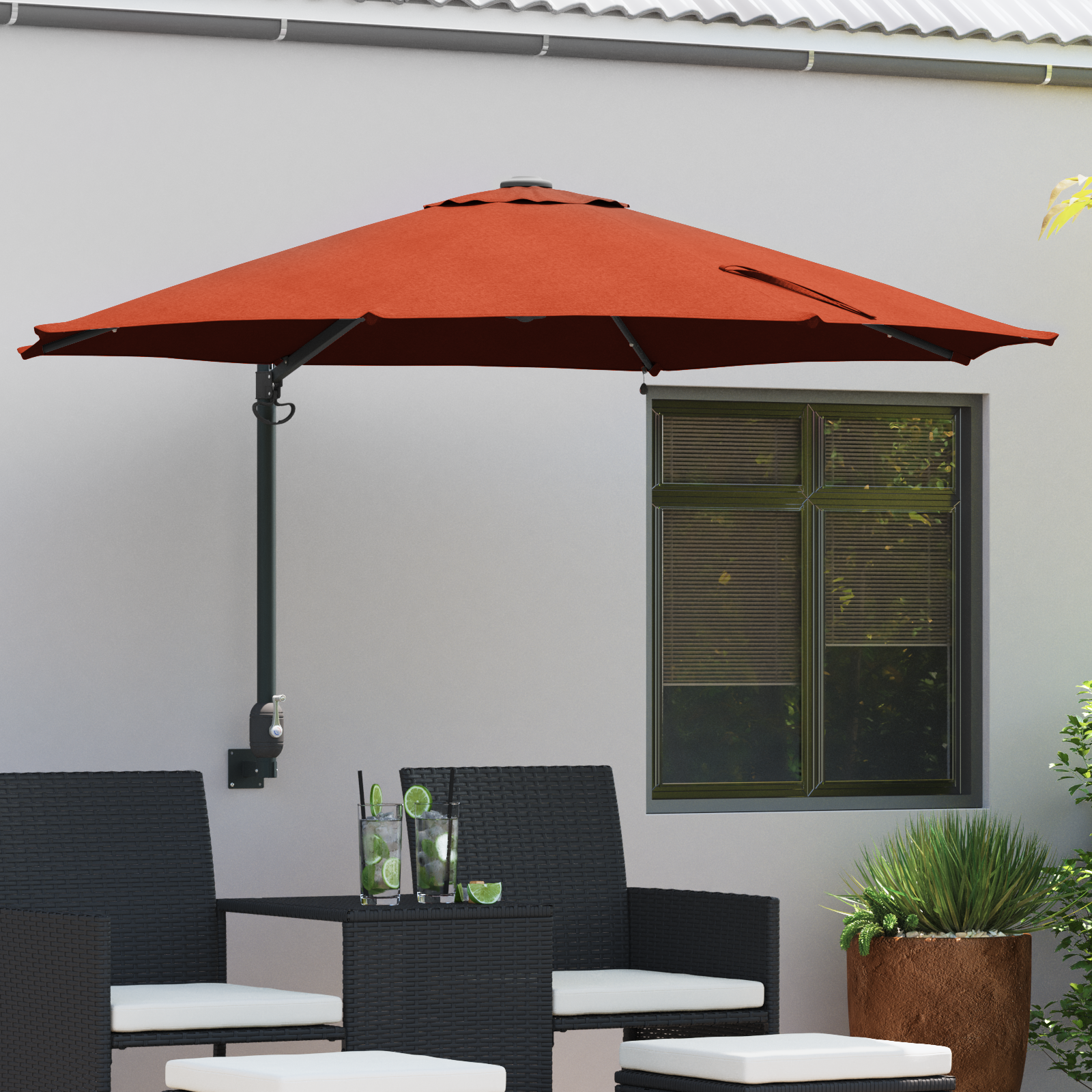 Umbrelă de grădină montată pe perete cu LED-uri Teracotă 248 cm GartenMobel Dekor