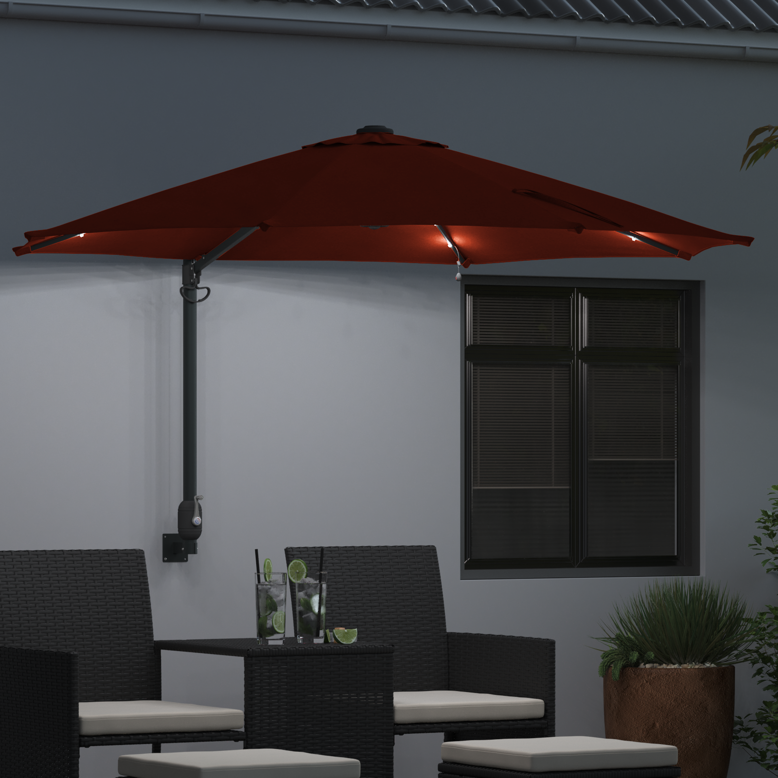 Umbrelă de grădină montată pe perete cu LED-uri Teracotă 248 cm GartenMobel Dekor