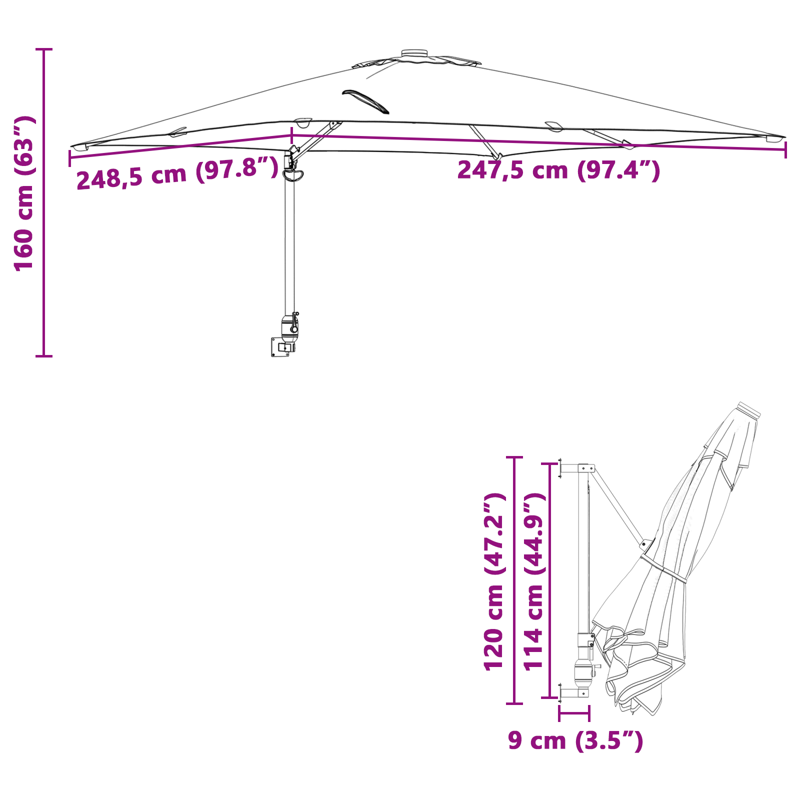 Umbrela de terasă Nisip Poliester, Aluminiu Mare Pliabilă GartenMobel Dekor