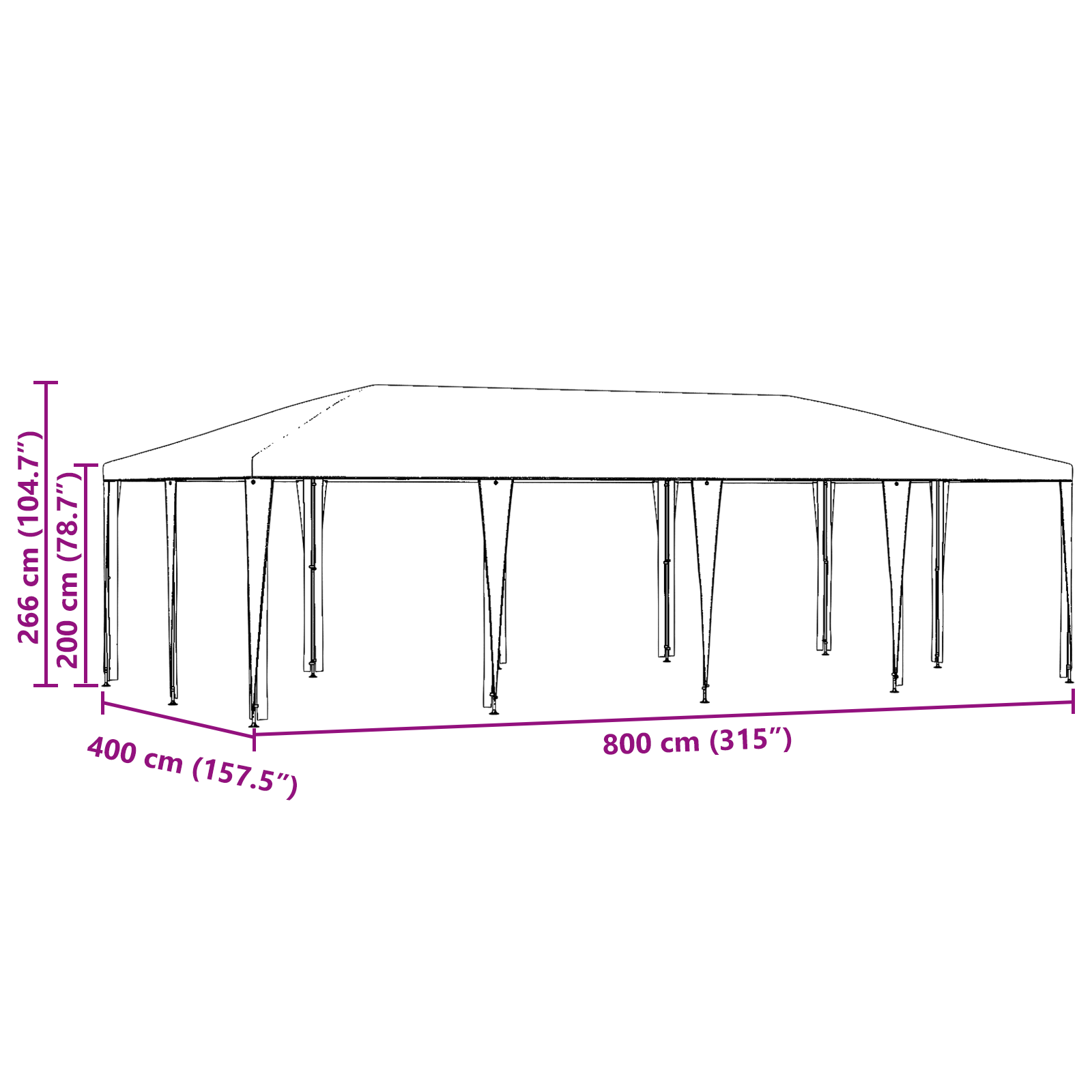 Cort de Petrecere Alb 8x4 m PE GartenMobel Dekor