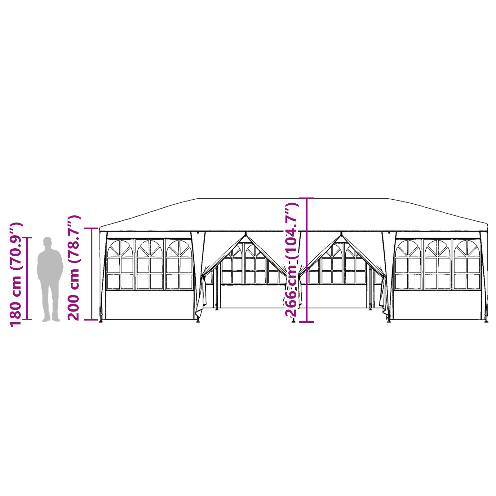 Cort de petrecere cu 12 pereți laterali Antracit 8x4 m PE GartenMobel Dekor