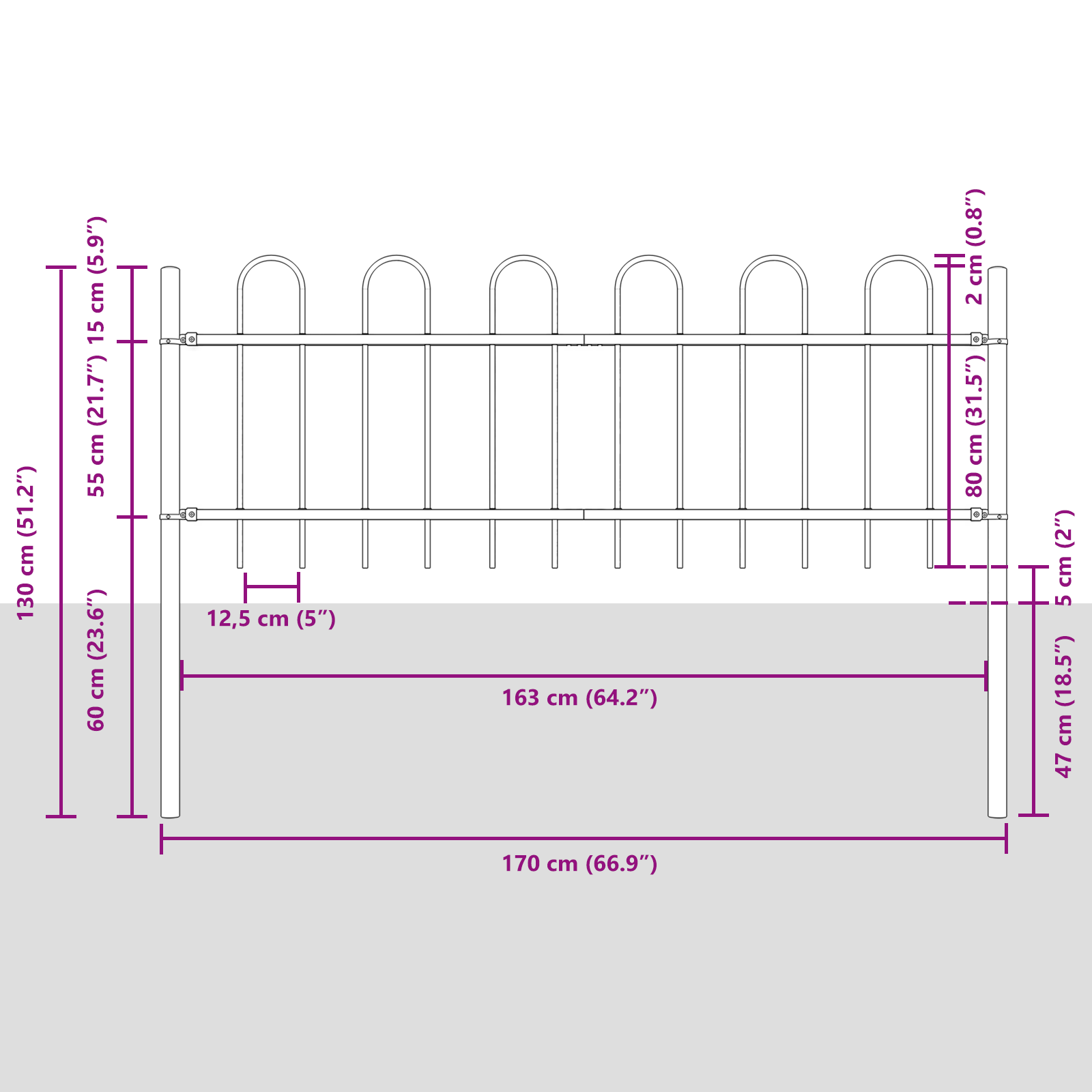 Gard de grădină  cu vârf în formă de arc Gri 1,7x0,8 m Oțel GartenMobel Dekor