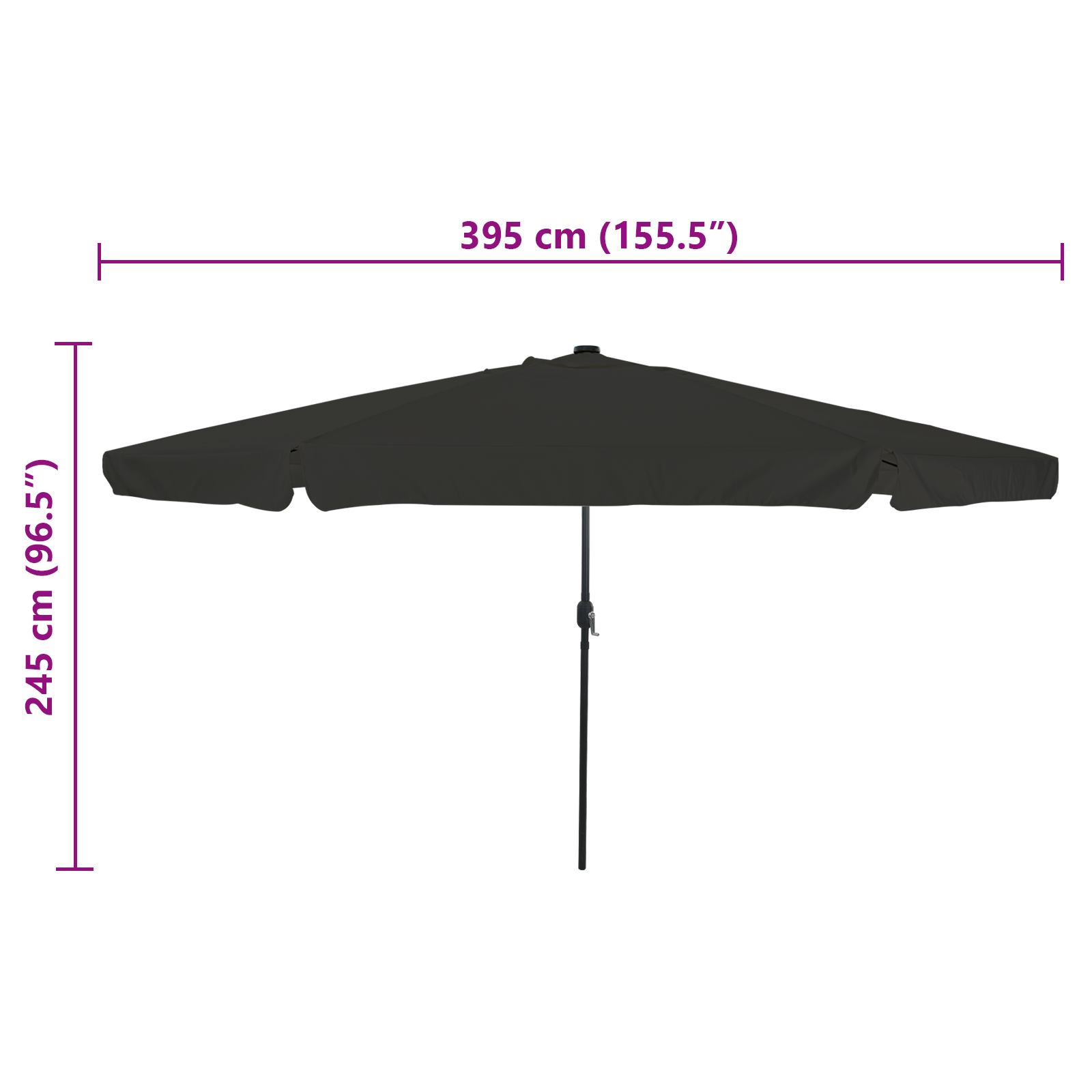 Parasol de grădină  cu lumini LED ø395x245 cm, Negru GartenMobel Dekor