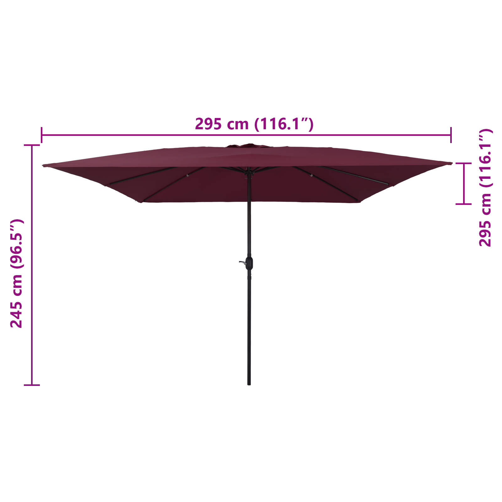 Umbrela de Grădină Pătrată  295x245 cm Roșu Bordeaux GartenMobel Dekor