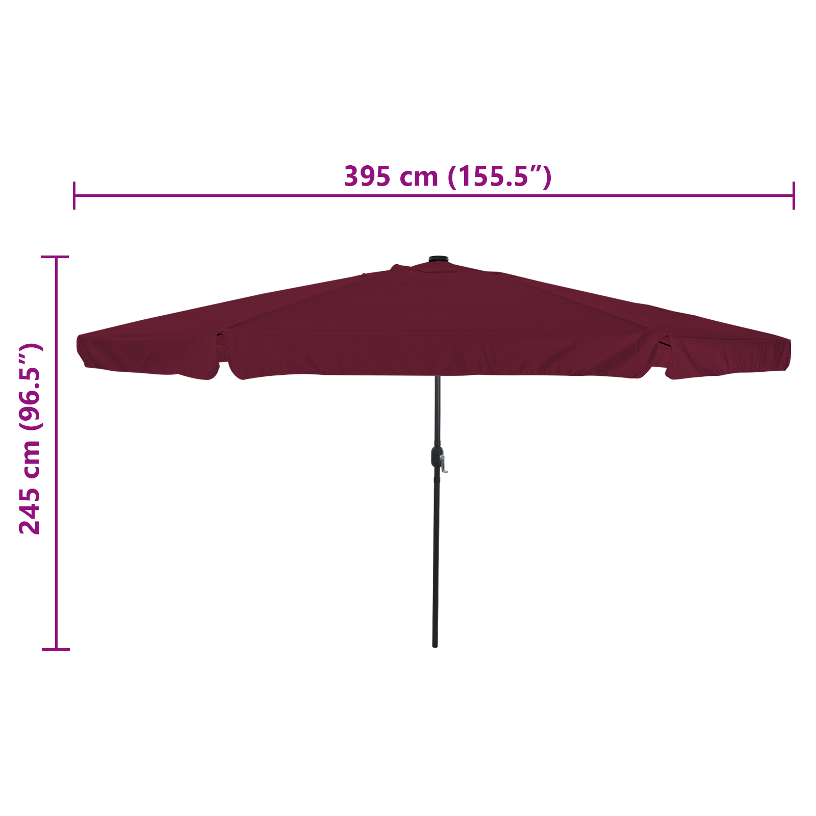 Umbrela de grădină  cu lumini LED ø395x245 cm Roșu Bordeaux GartenMobel Dekor