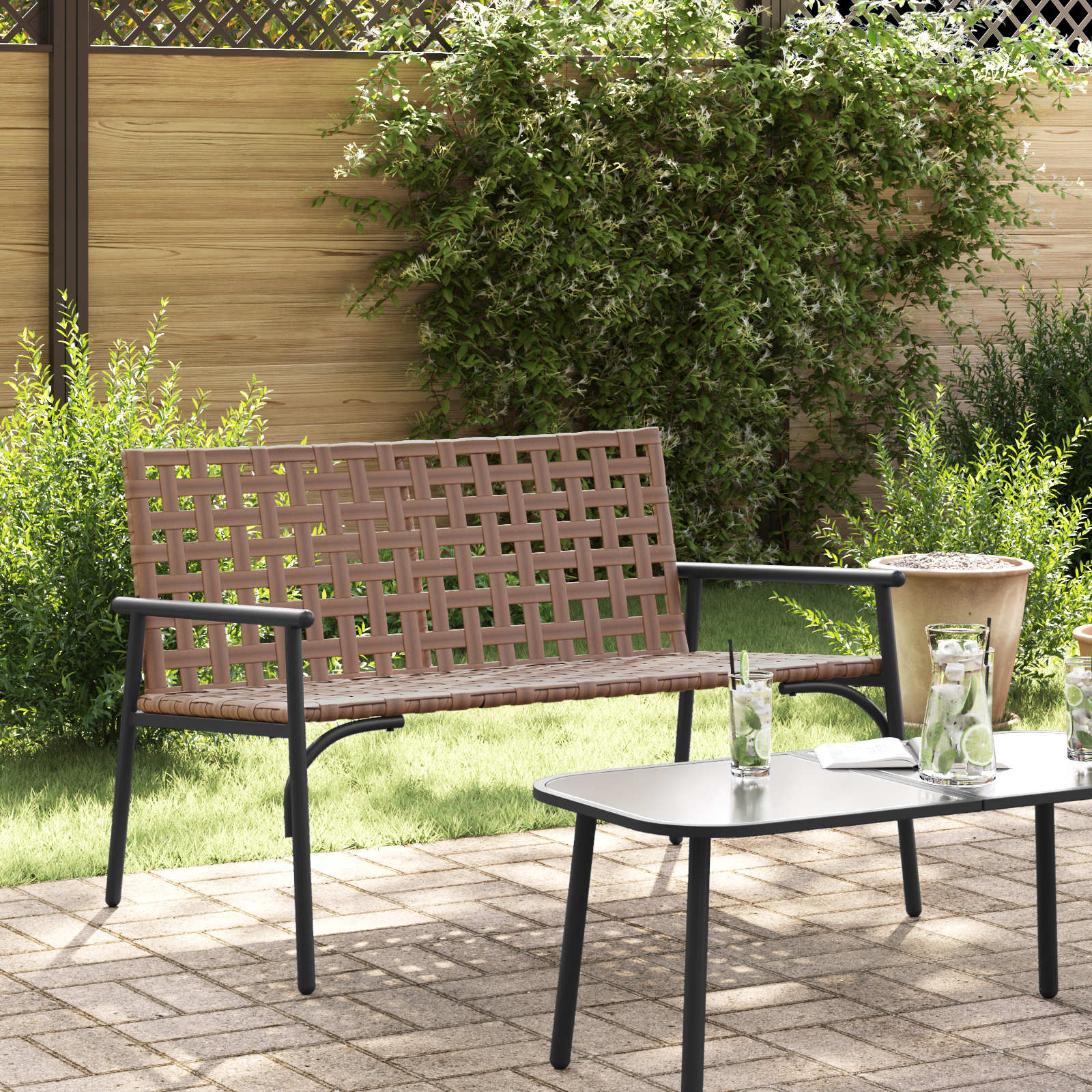 Bancă de Grădină  Negru 113x79x75 cm Ratan Poli GartenMobel Dekor