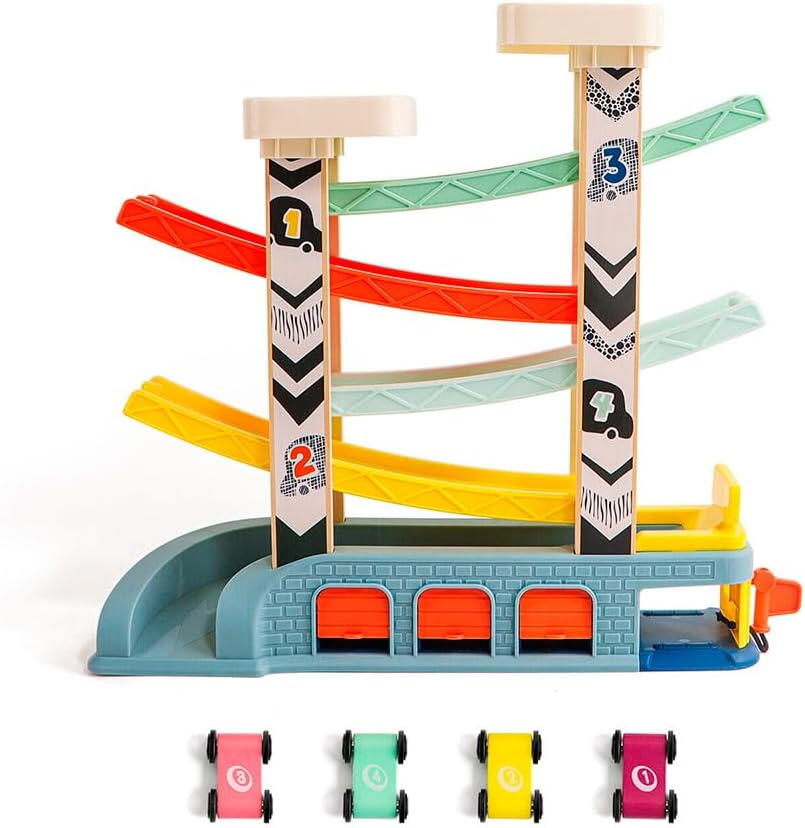Rampa cu 4 masinute de curse PlayLearn Toys