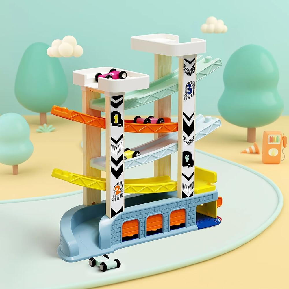 Rampa cu 4 masinute de curse PlayLearn Toys