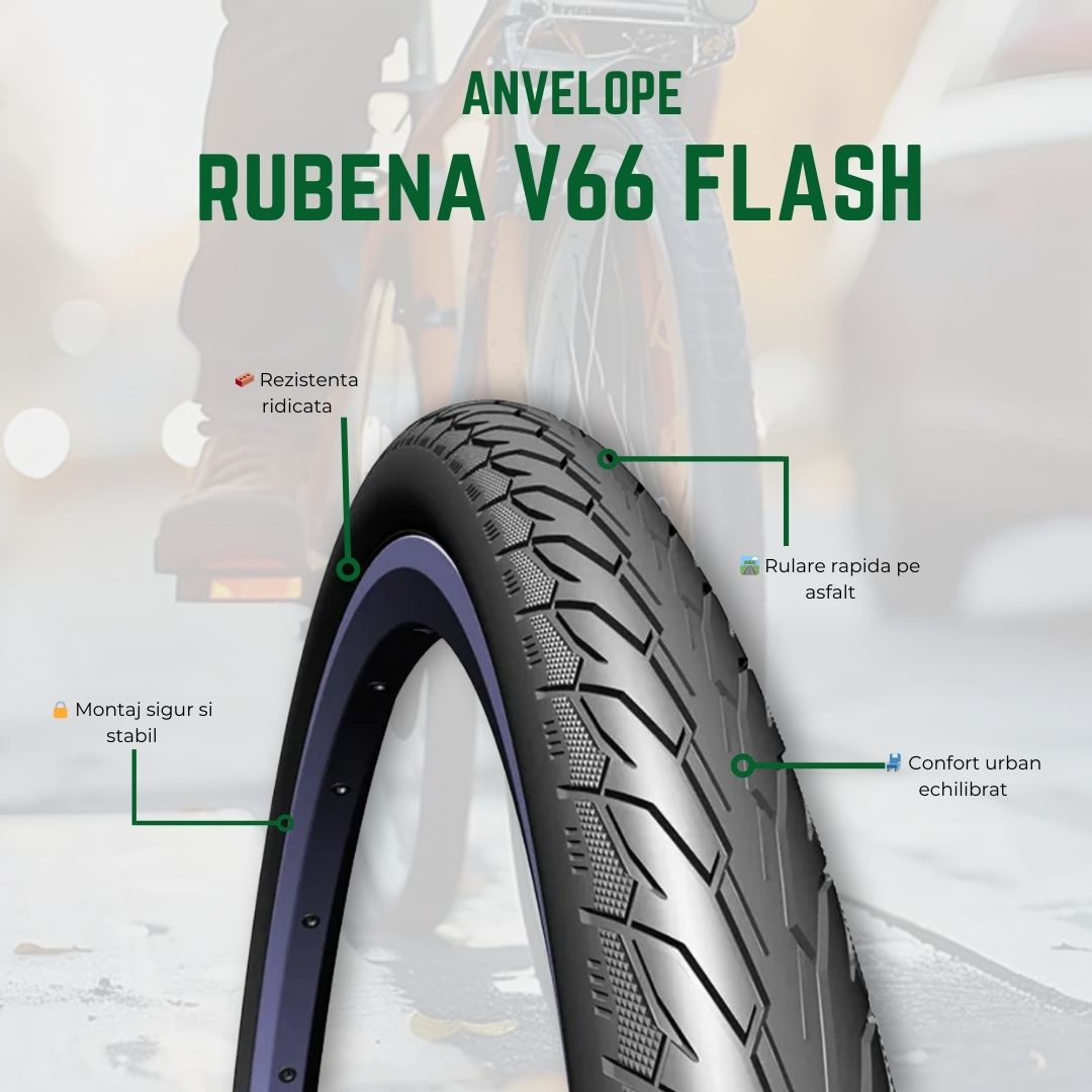 Anvelopa Bicicleta Rubena 700 x 32C 32-622 FLASH V66, Negru Ultimate FactoryBikes