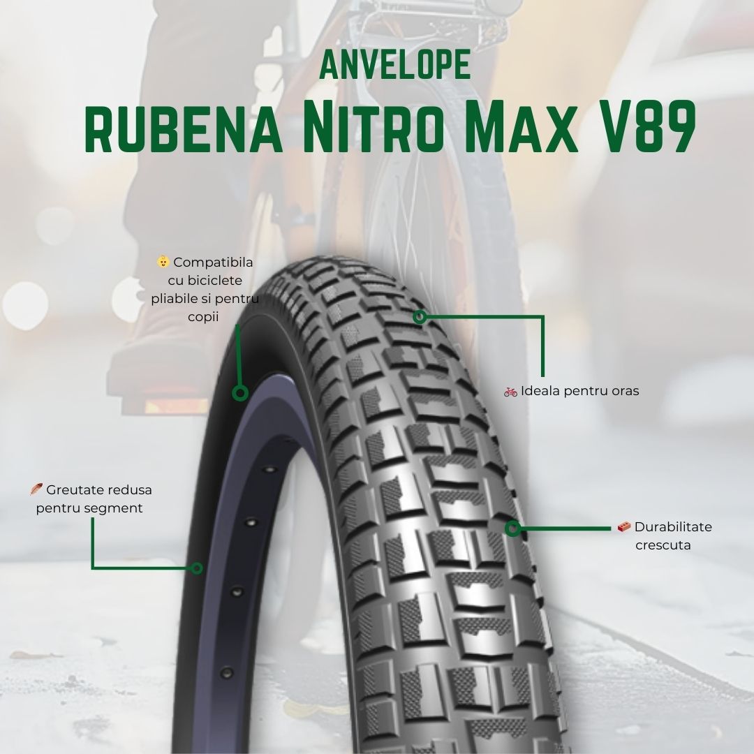 Anvelopa Bicicleta Rubena V89 Nitro Max - 20 x 2 Inch, Negru Ultimate FactoryBikes