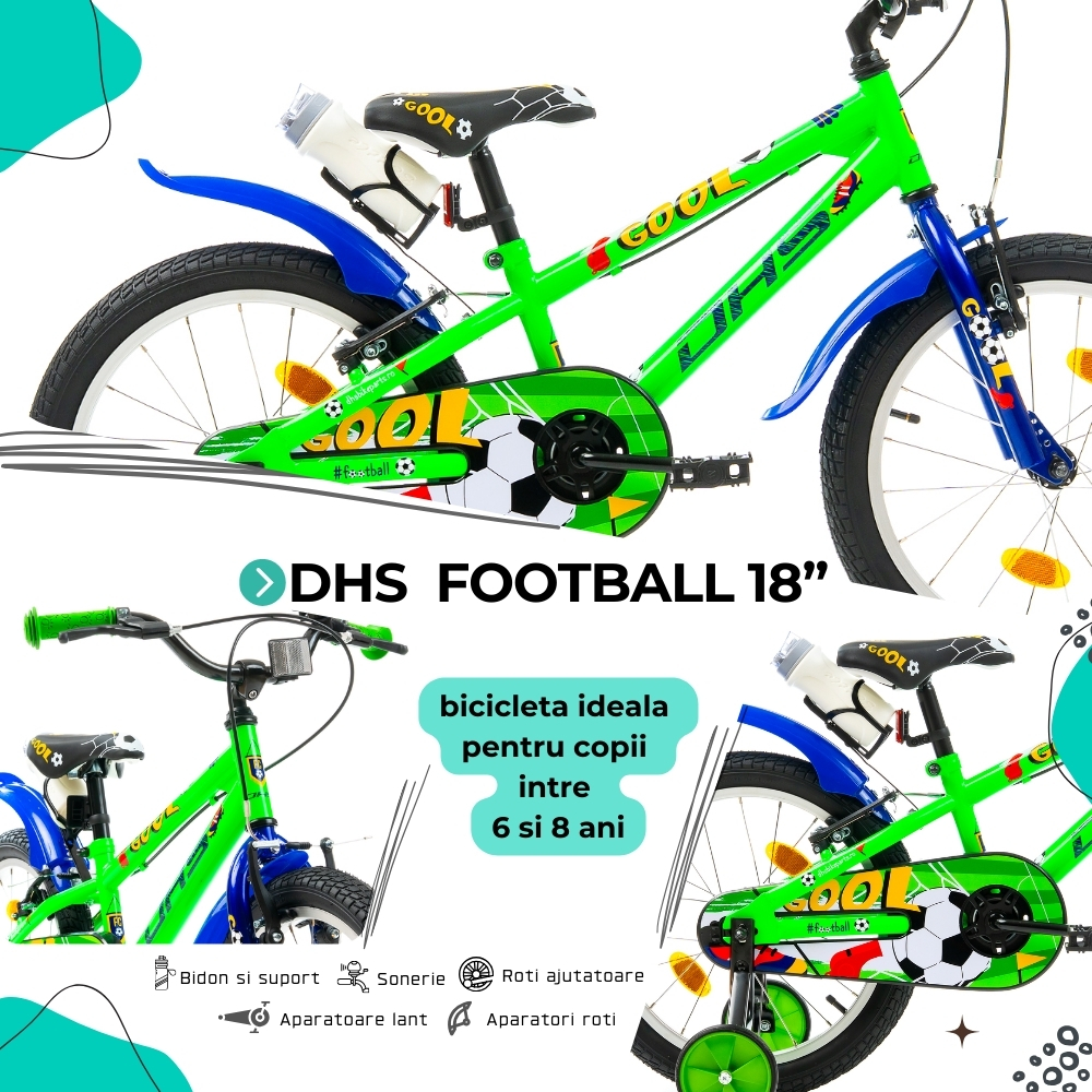 Bicicleta Copii DHS Football - 18 Inch, Verde Ultimate FactoryBikes