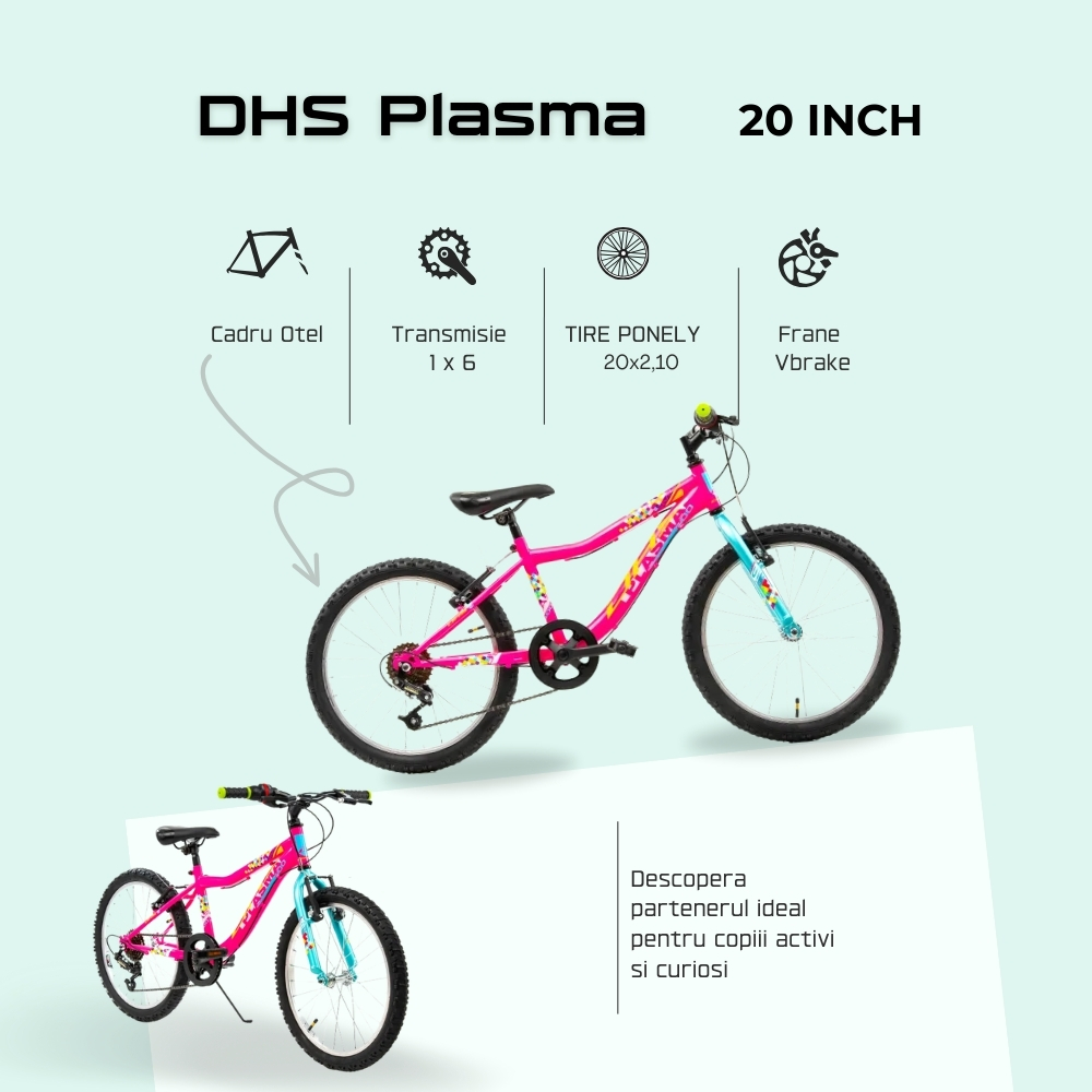 Bicicleta Copii DHS Plasma - 20 Inch, Roz Ultimate FactoryBikes