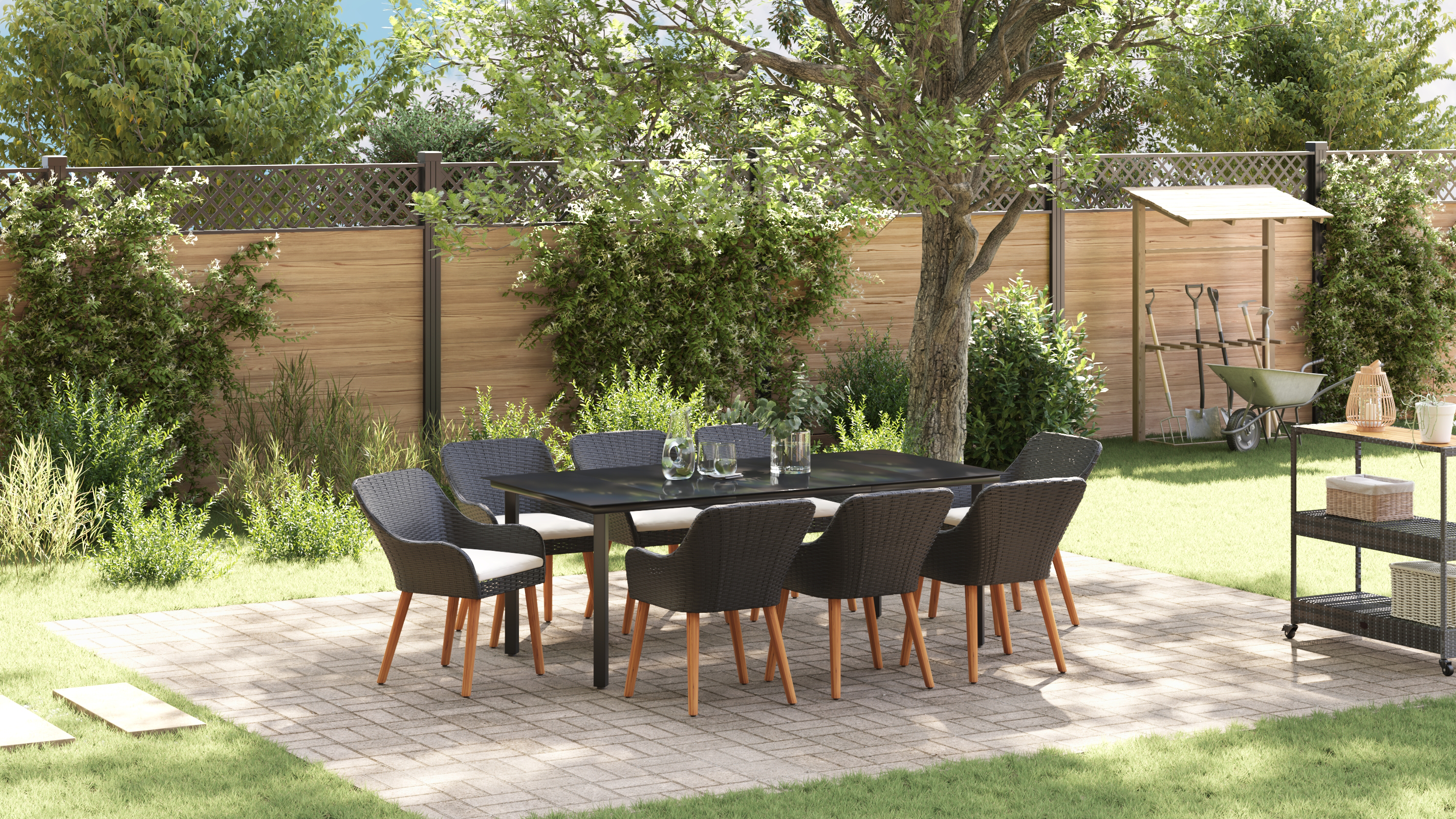 Set Dining Grădină 9 Piese, Ratan Polimer Negru GartenMobel Dekor