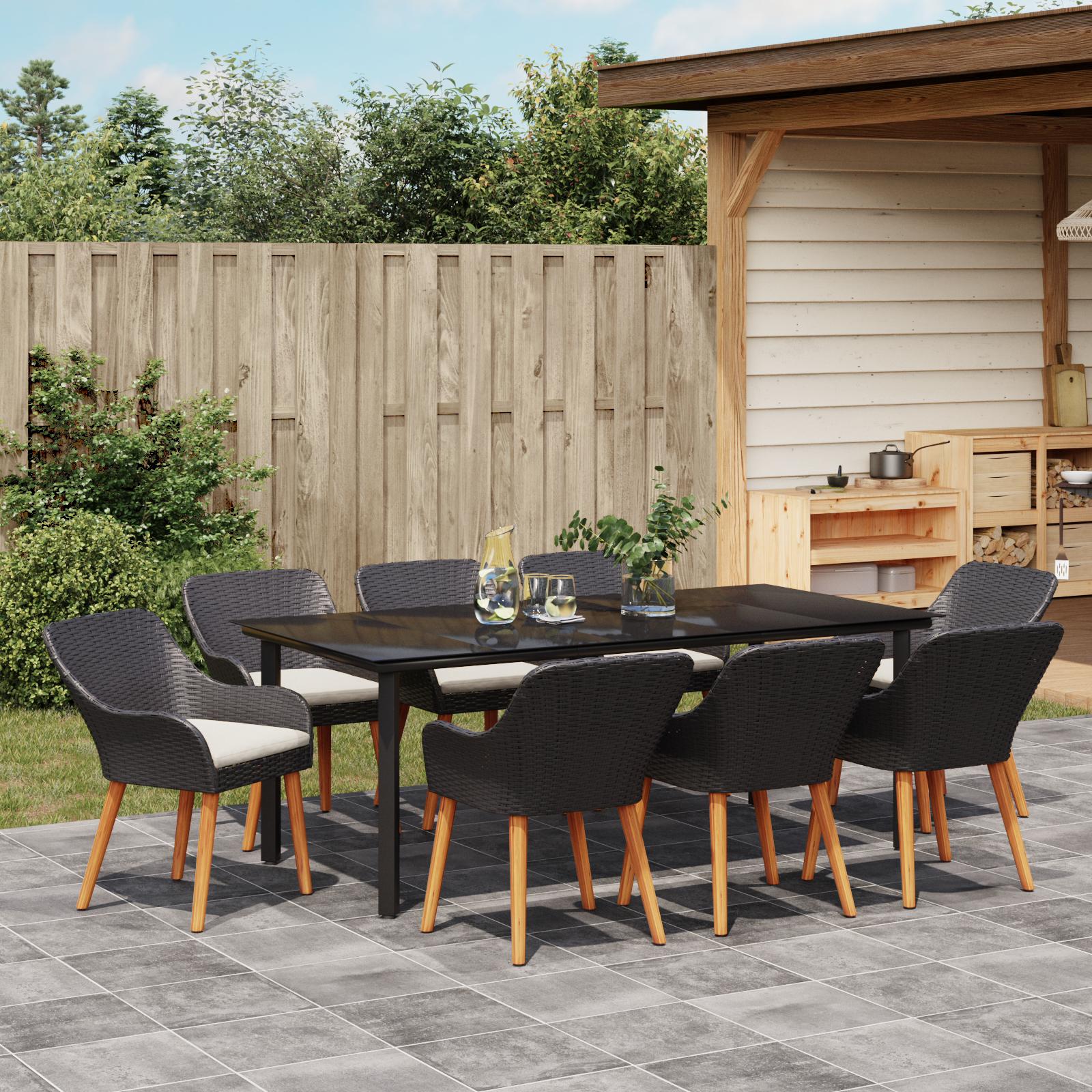 Set Dining Grădină 9 Piese, Ratan Polimer Negru GartenMobel Dekor