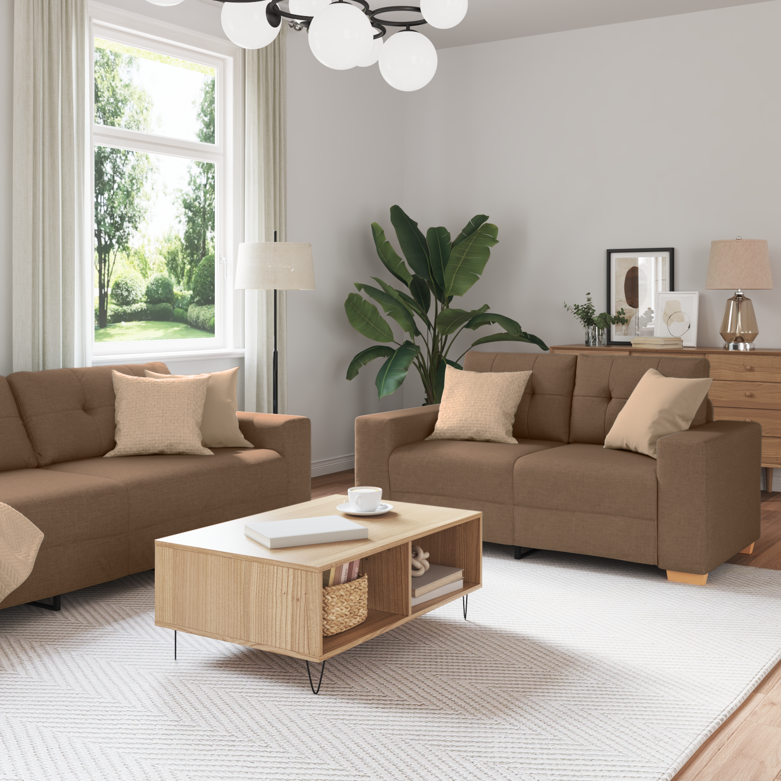 Set de Canapea cu Perne Maro din Material Textil GartenMobel Dekor