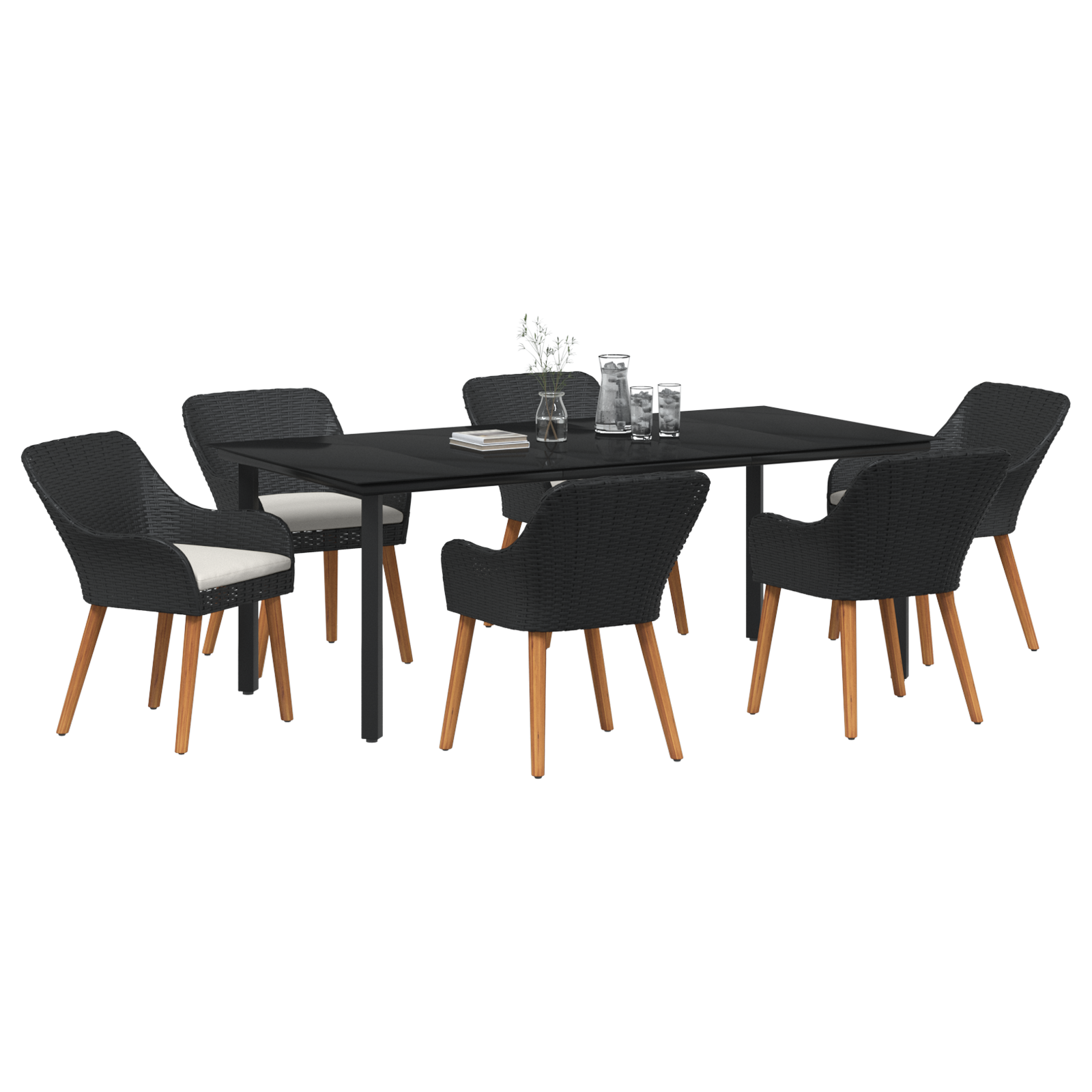 Set de dining pentru grădină de 7 piese Negru Poly Rattan GartenMobel Dekor