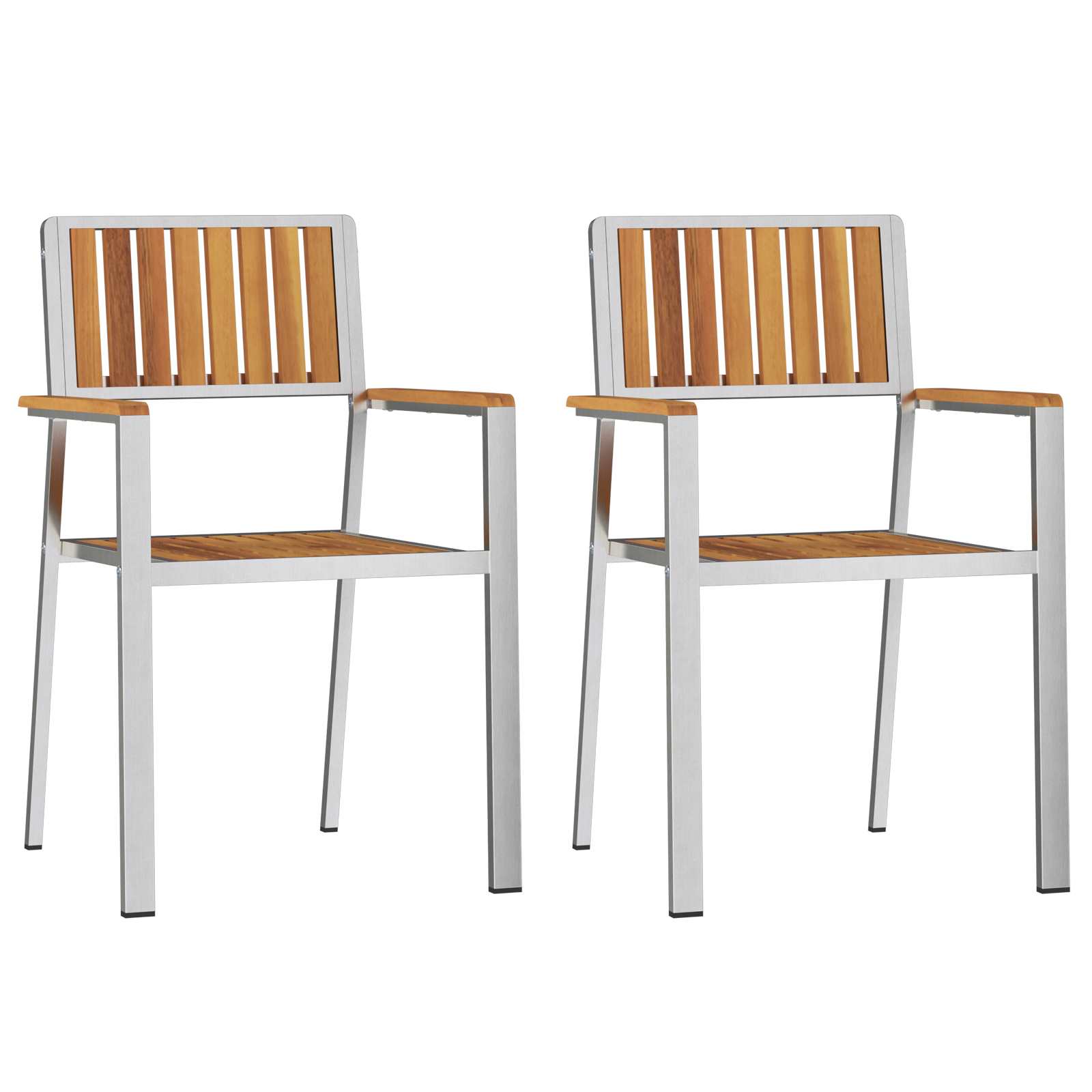 Set de dining pentru grădină  3 piese din lemn masiv de acacia, Masă de dining  90x90x74.5 cm din lemn masiv de acacia, Scaune de grădină stivuibile  2 bucăți din lemn masiv de acacia și metal GartenMobel Dekor