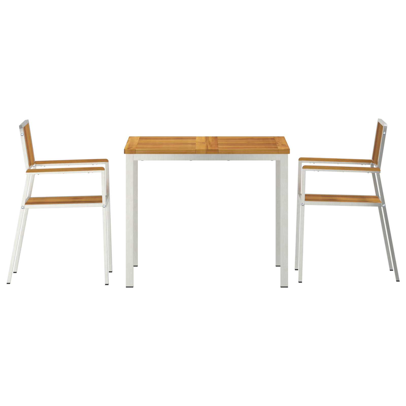 Set de dining pentru grădină  3 piese din lemn masiv de acacia, Masă de dining  90x90x74.5 cm din lemn masiv de acacia, Scaune de grădină stivuibile  2 bucăți din lemn masiv de acacia și metal GartenMobel Dekor