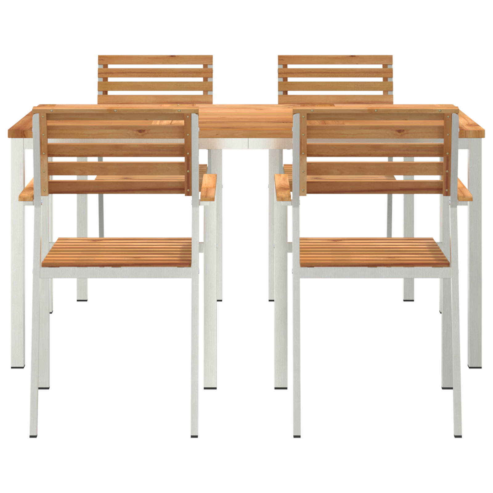 Set dining grădină , 5 piese lemn solid tec, Masă dining exterior  150x90x75 cm din lemn tec, Scaune grădină stivuibile  4 buc din lemn de tec și oțel GartenMobel Dekor