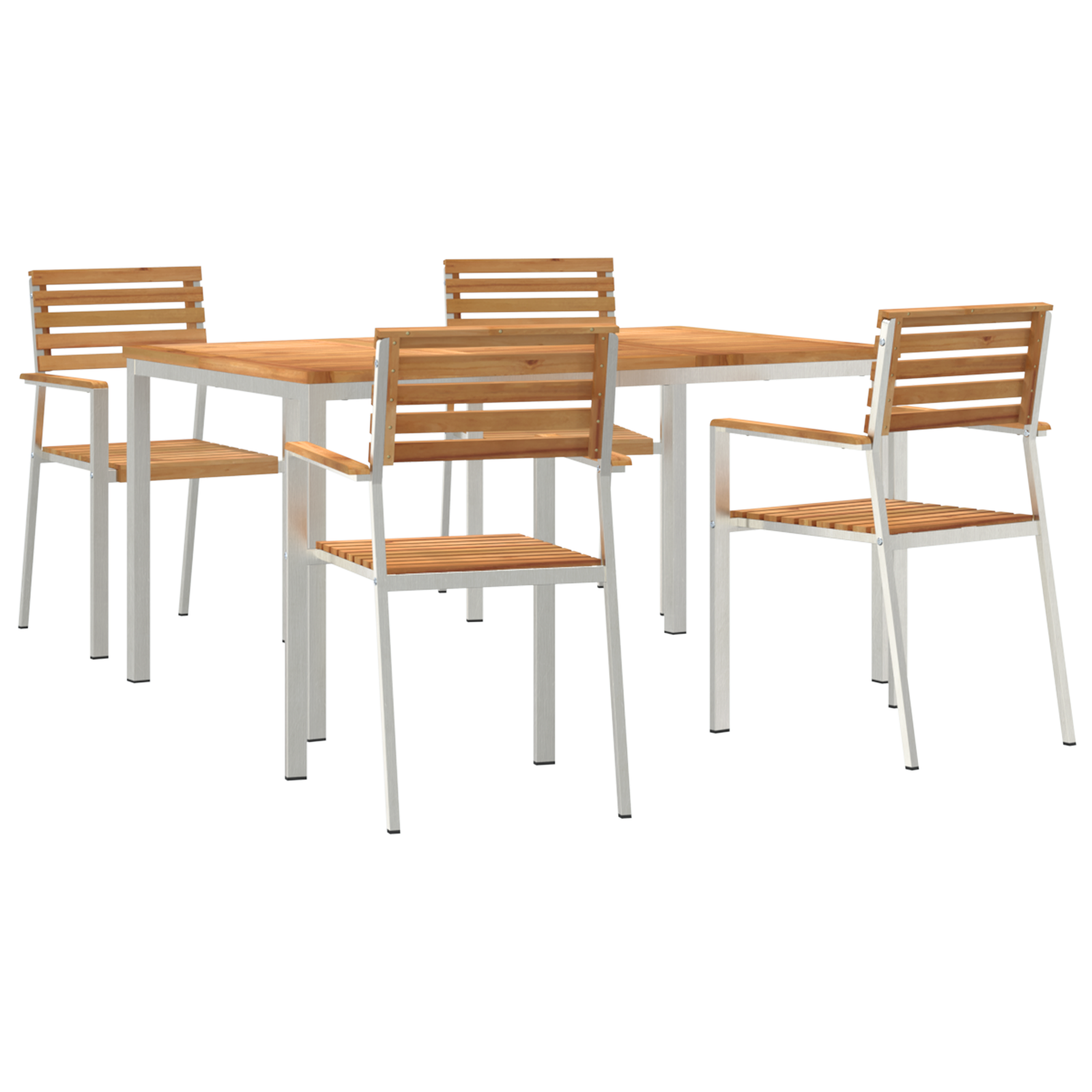 Set dining grădină , 5 piese lemn solid tec, Masă dining exterior  150x90x75 cm din lemn tec, Scaune grădină stivuibile  4 buc din lemn de tec și oțel GartenMobel Dekor