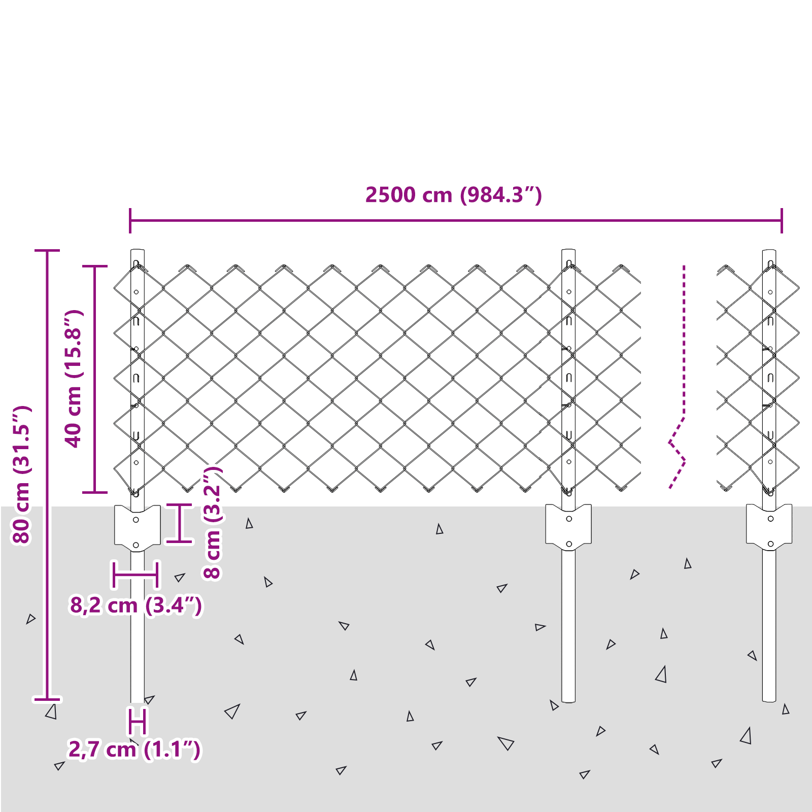 Gard cu Linii de Lanț cu 22 Stâlpi Gri 0.4x25 m Oțel GartenMobel Dekor