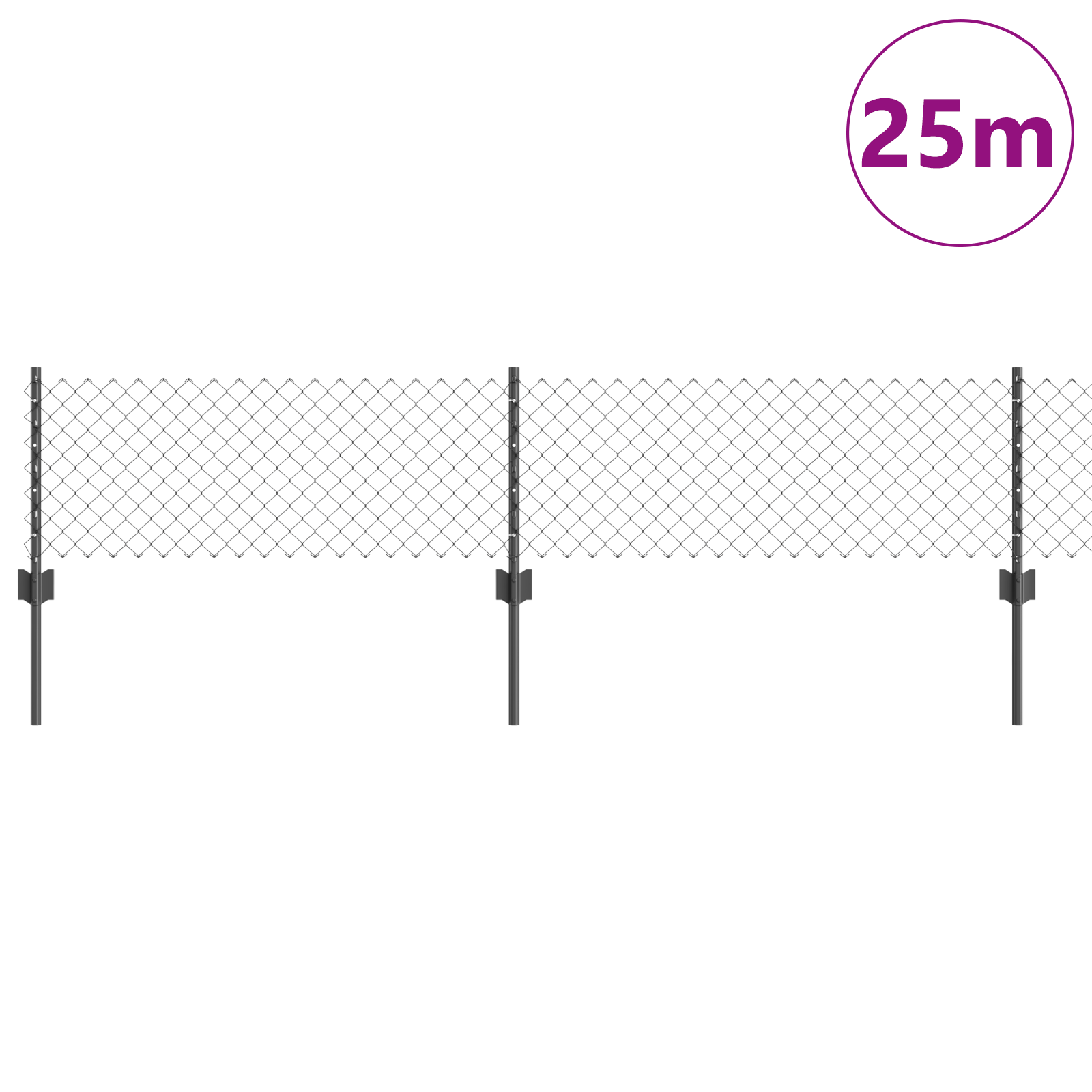 Gard de Lanț cu 22 U Posts Gri 0.4x25 m Oțel GartenMobel Dekor
