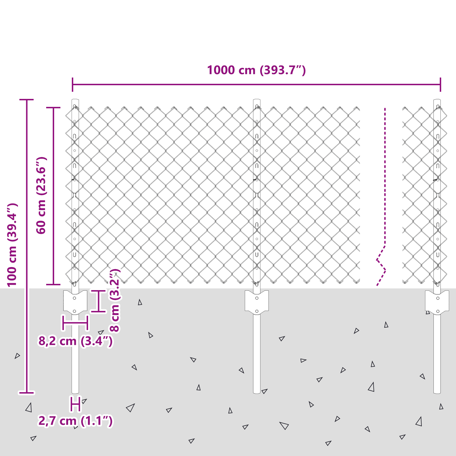 Gard din Lant cu 10 Stâlpi U Argintiu 0.6x10 m Oțel GartenMobel Dekor