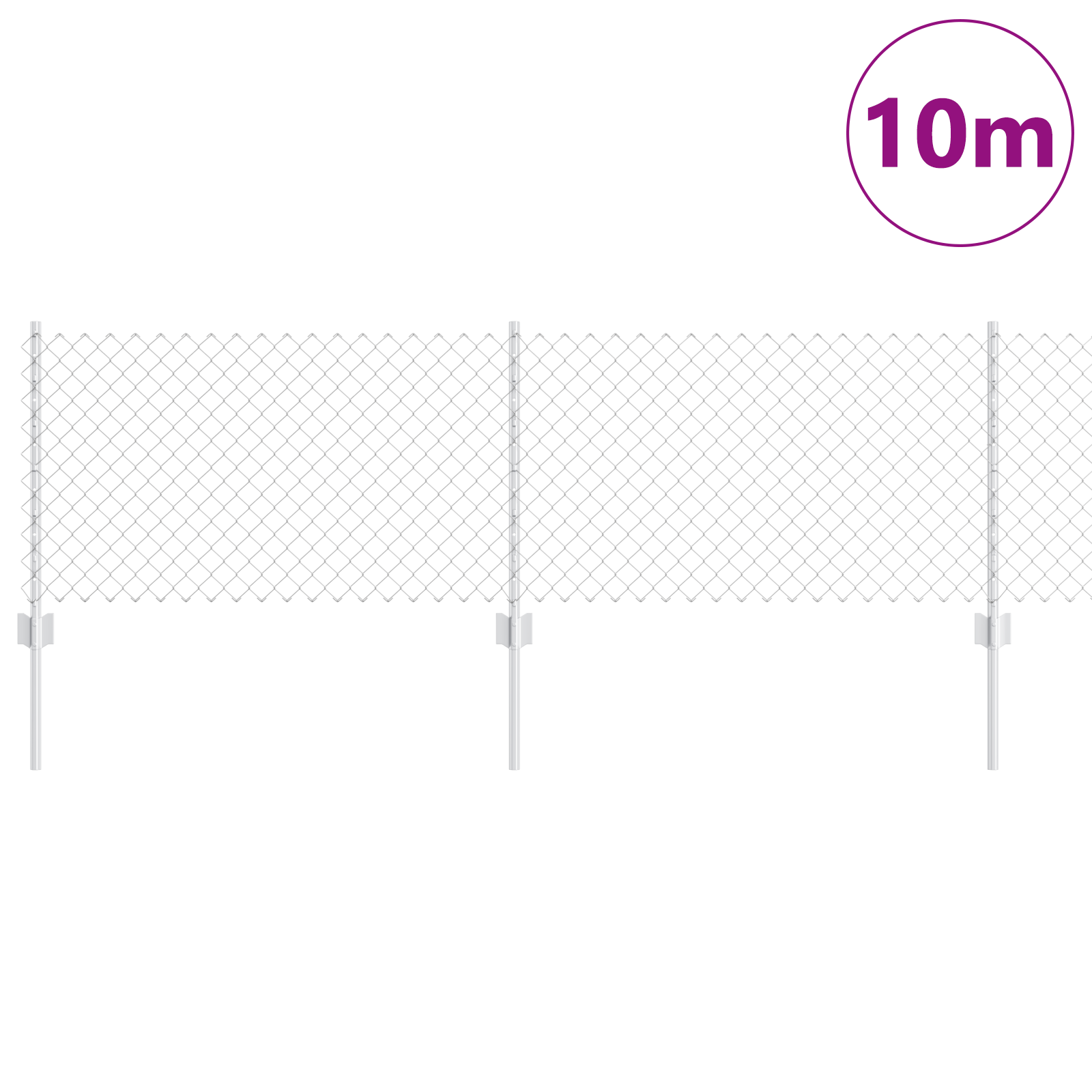 Gard din Lant cu 10 Stâlpi U Argintiu 0.6x10 m Oțel GartenMobel Dekor