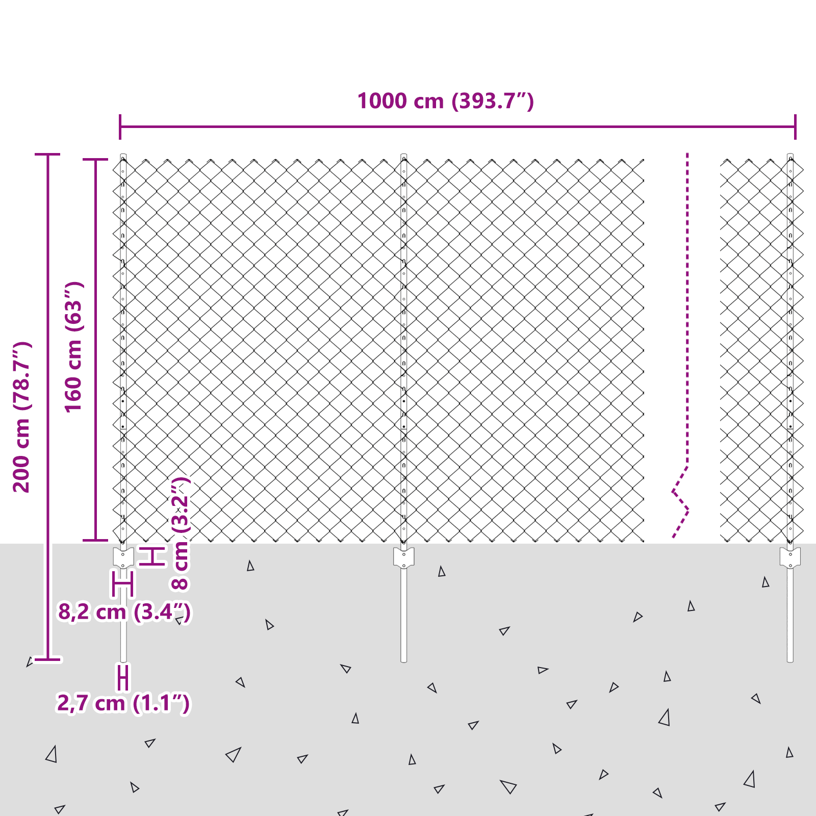 Gard din Lanț cu 20 U Posturi Gri 1.6x10 m Oțel GartenMobel Dekor