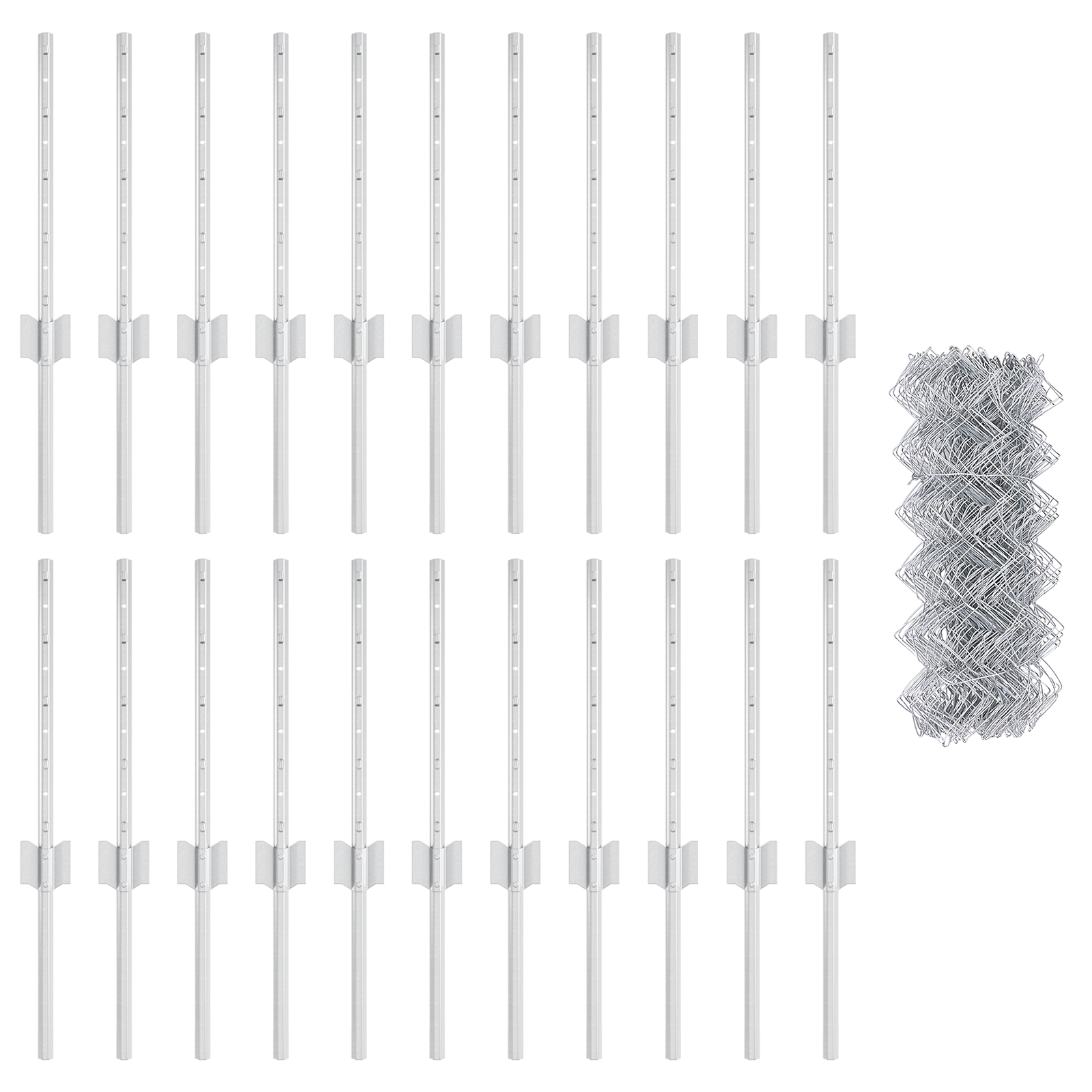 Gard din lanț de legătură cu 22 de stâlpi în U Argintiu 0.4x25 m Oțel GartenMobel Dekor