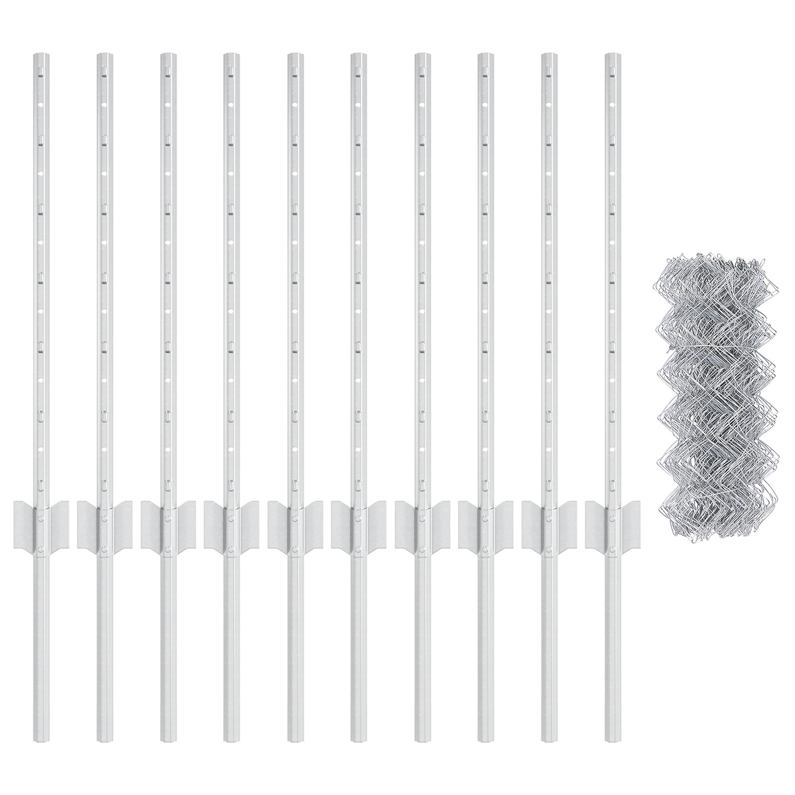 Gard din plasă de lanț cu 10 stâlpi U Argintiu 0.6x10 m Oțel GartenMobel Dekor