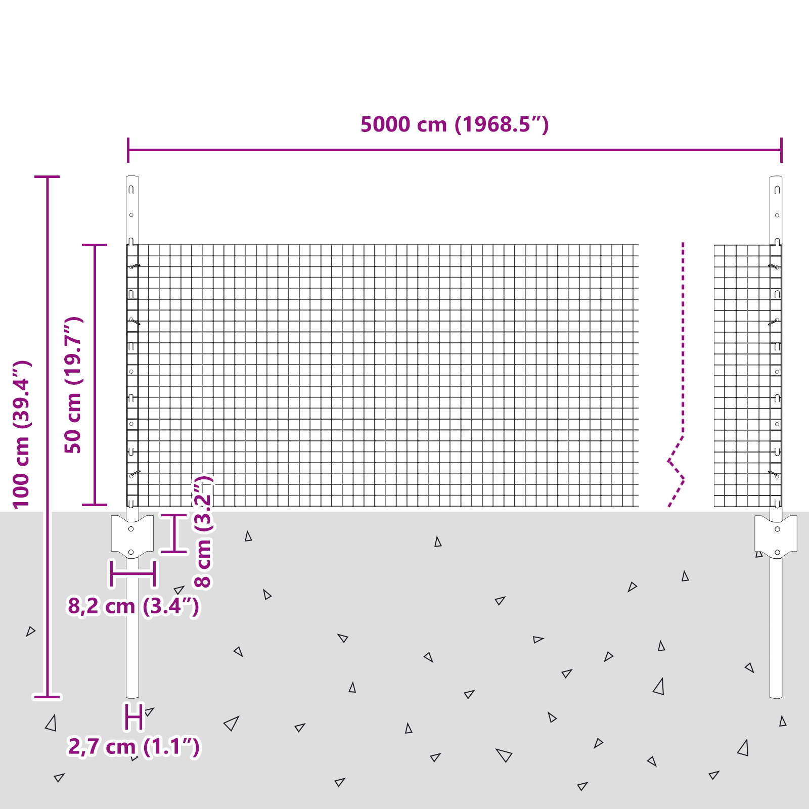 Gard din plasă sudată cu 22 de stâlpi Gri 0.5x50 m Oțel GartenMobel Dekor