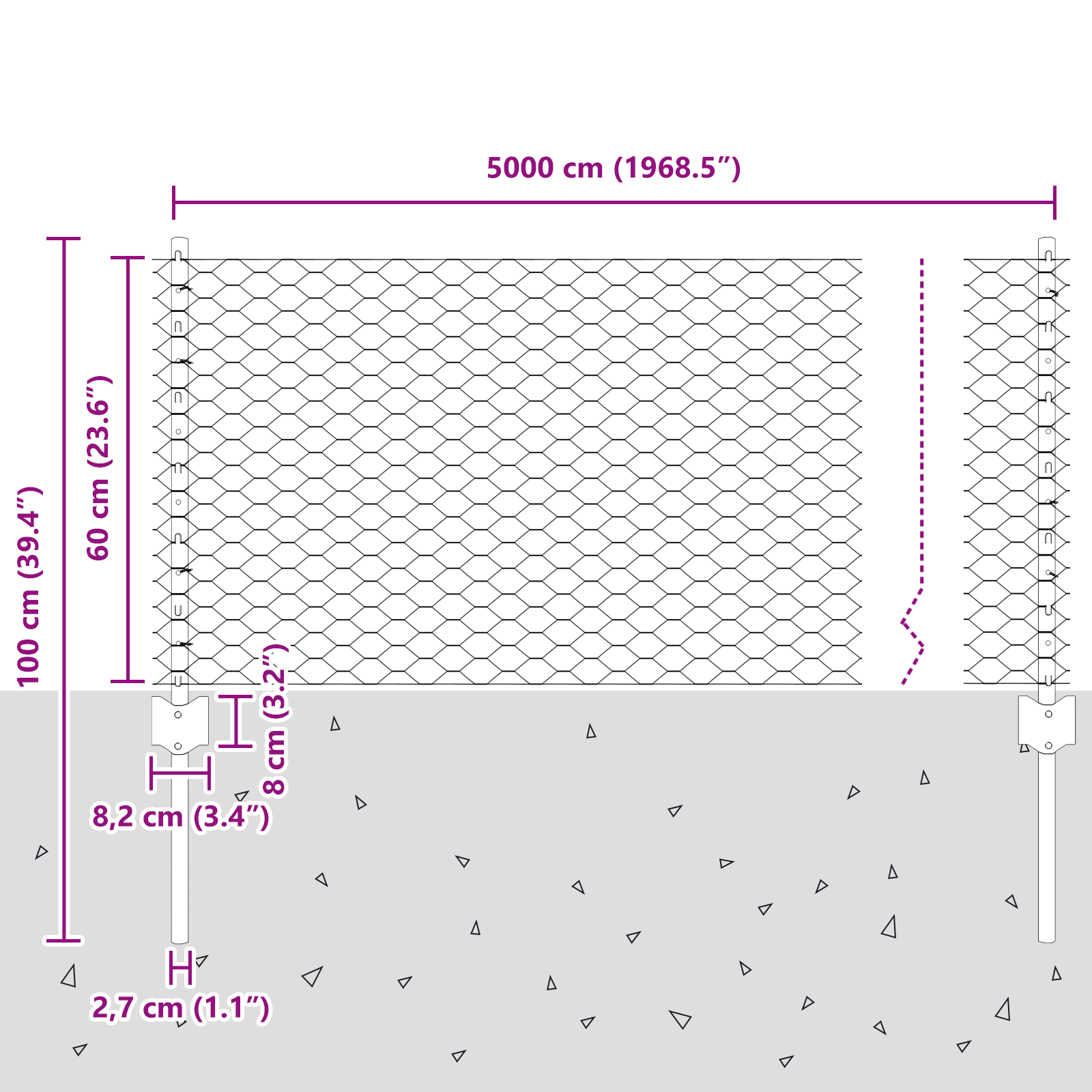 Posturi de gard  11 buc U-Channel 60 cm Oțel galvanizat, Gard hexagonal  0,6x50 m Oțel galvanizat GartenMobel Dekor