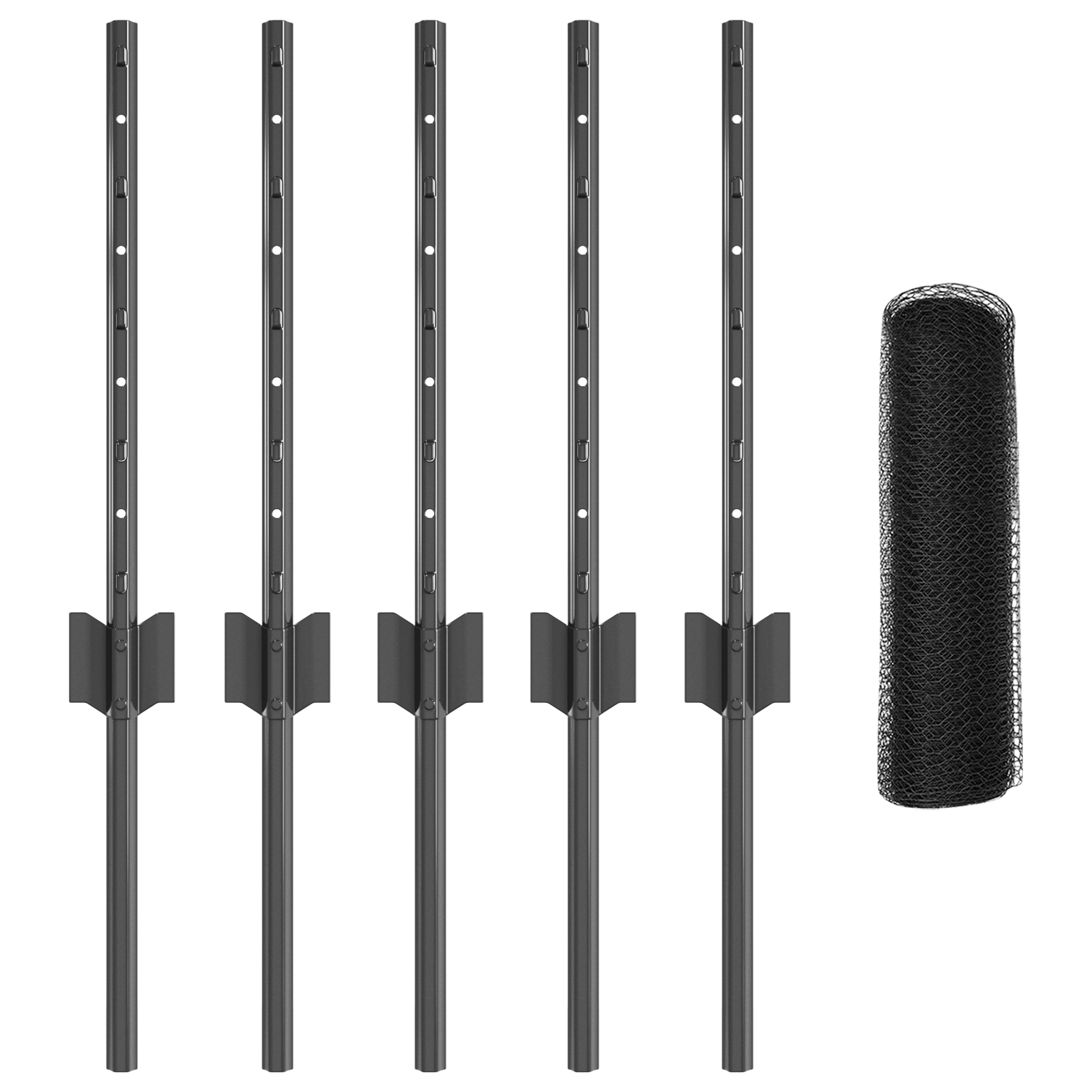 Stâlpi Gard  5 buc U-Channel Gri 40 cm Oțel, Gard Hexagonal  Gri 0.4x10 m Oțel GartenMobel Dekor
