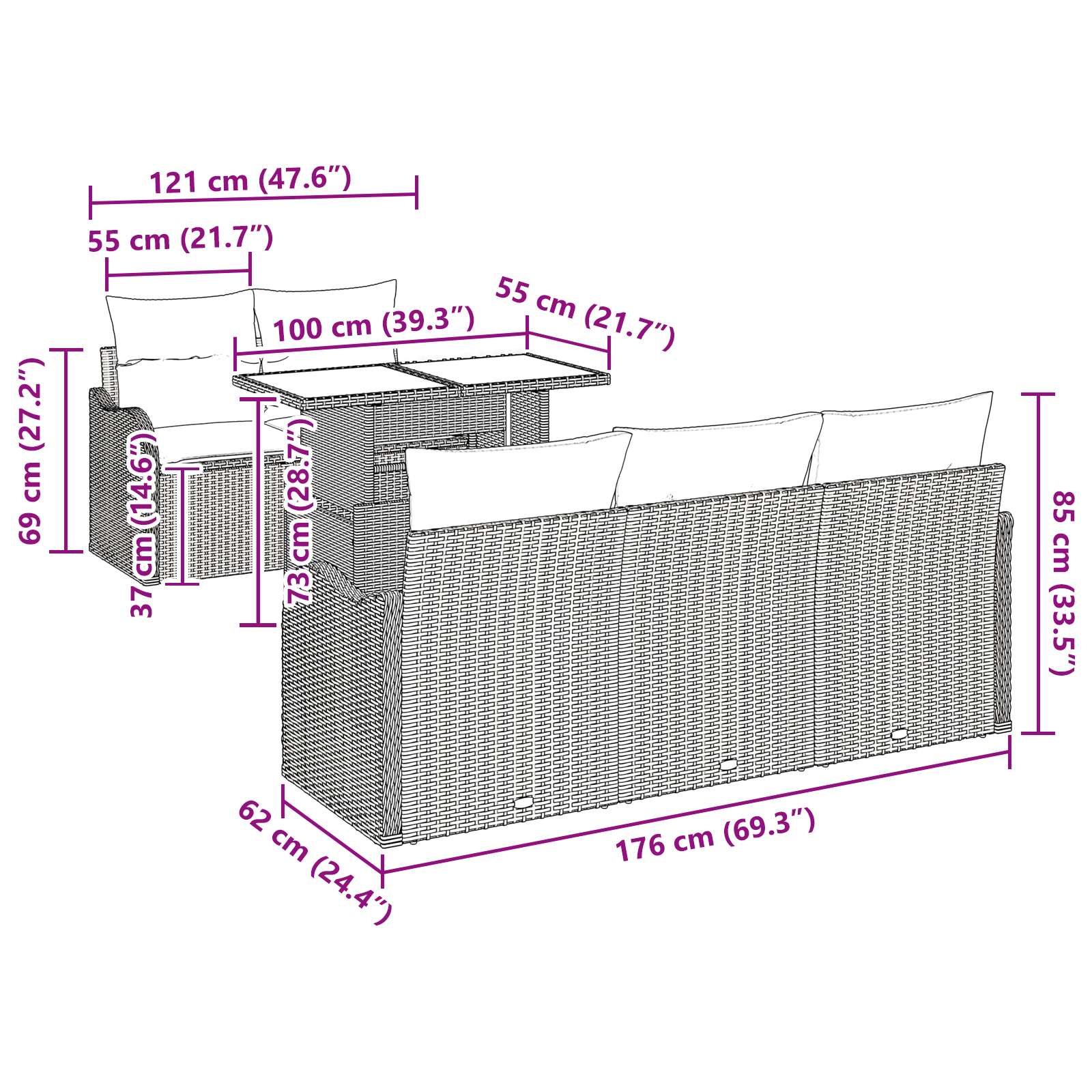 Canapea grădină 6 piese și perne ratan poli maro GartenMobel Dekor
