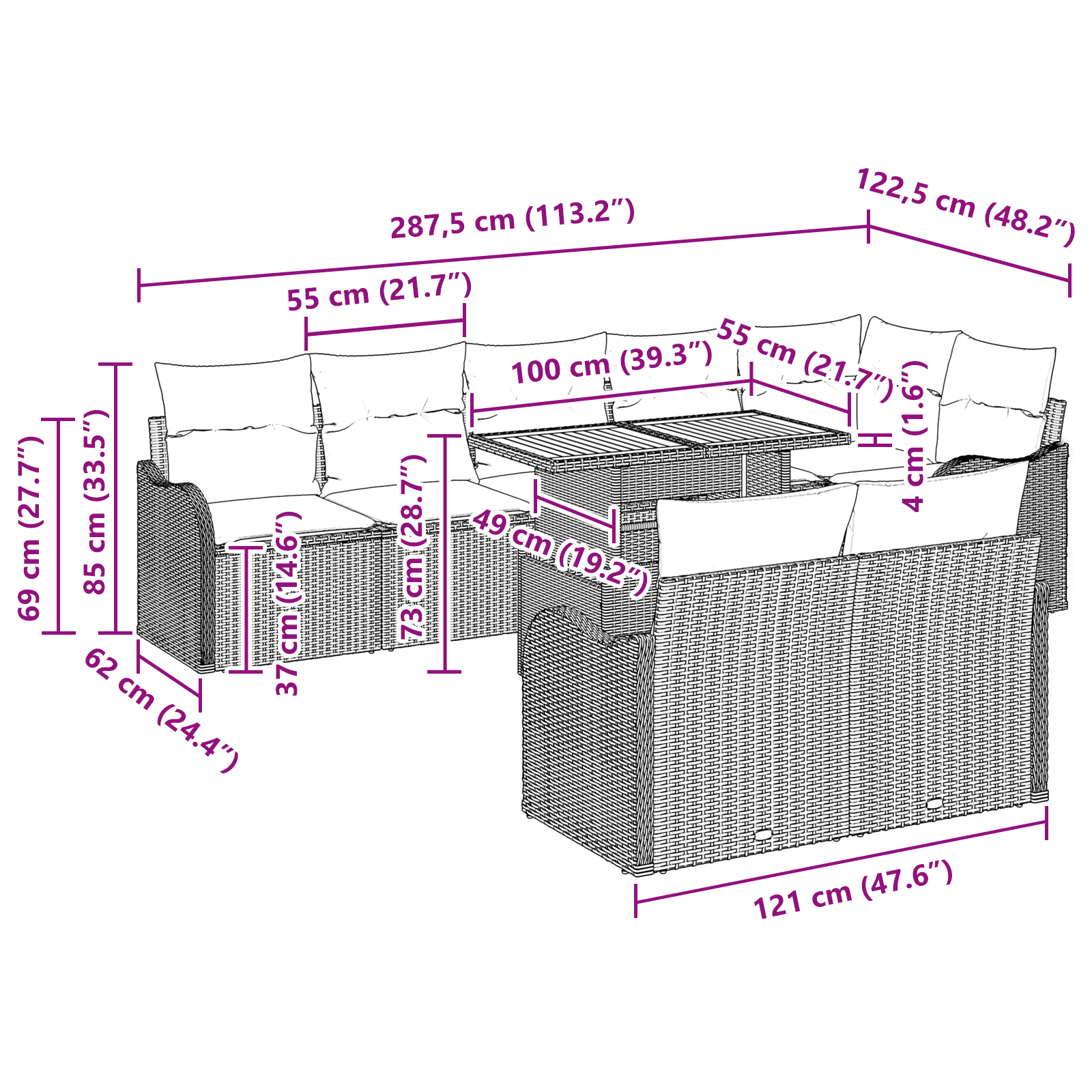 Set de Sofa pentru Grădină cu Perne Bej Poli Ratan Acacia 9 Piese GartenMobel Dekor