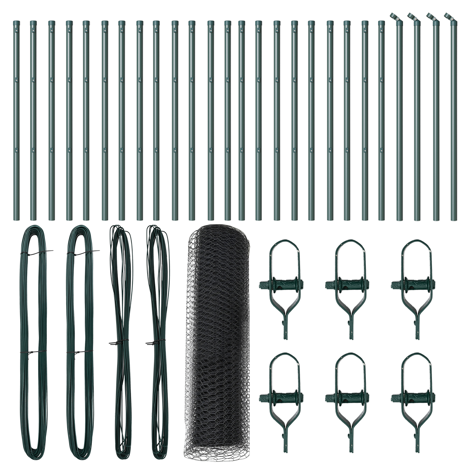 Gard Hexagonal Gri 0.6x50 m Oțel, Stâlpi pentru Gard 13 pcs Verde Ø32 mm 100 cm Oțel Zincat GartenMobel Dekor