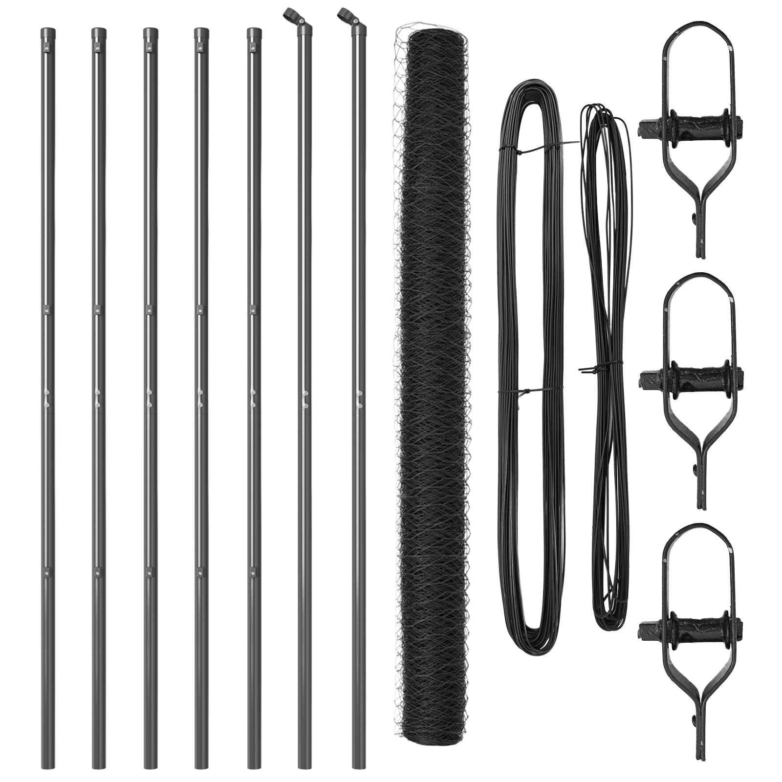 Gard Hexagonal Gri 1.6x10 m Oțel, Piloni de Îngrădire 7 buc Gri Ø32 mm 210 cm Oțel Galvanizat GartenMobel Dekor