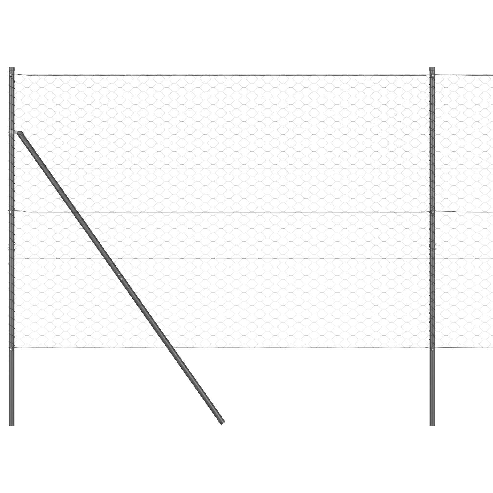 Gard Hexagonal  Gri 1,6x10 m Oțel, Stâlpi de Gard  7 buc Gri Ø32 mm 210 cm Oțel Galvanizat GartenMobel Dekor