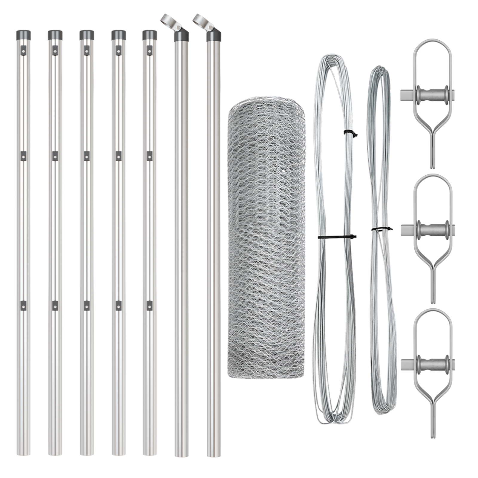 Gard hexagonal 0.8x10 m din oțel galvanizat, Stâlpi de gard 7 buc Ø32 mm 120 cm din oțel galvanizat GartenMobel Dekor