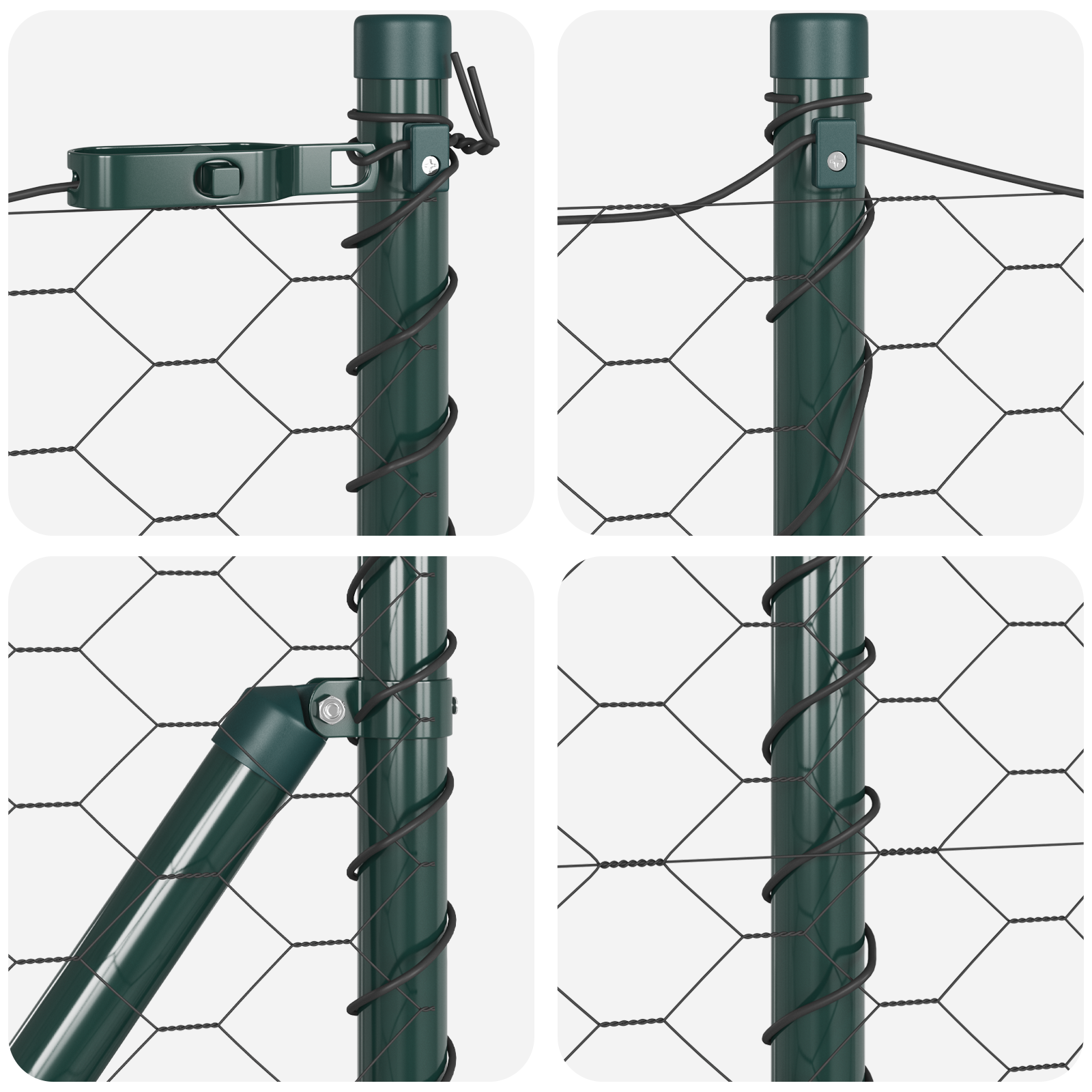 Gard hexagonal Gri 0.8x100 m Oțel, Stâlpi de gard 13 buc Verde Ø32 mm 120 cm Oțel galvanizat GartenMobel Dekor