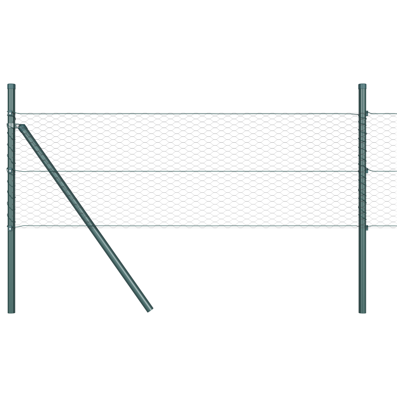 Gard hexagonal  gri 0.4x50 m oțel, Stâlpi de gard  13 buc verde Ø32 mm 80 cm oțel galvanizat GartenMobel Dekor