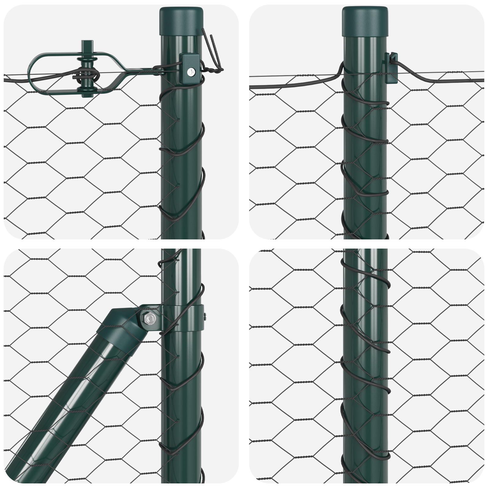 Gard hexagonal  gri 0.4x50 m oțel, Stâlpi de gard  13 buc verde Ø32 mm 80 cm oțel galvanizat GartenMobel Dekor