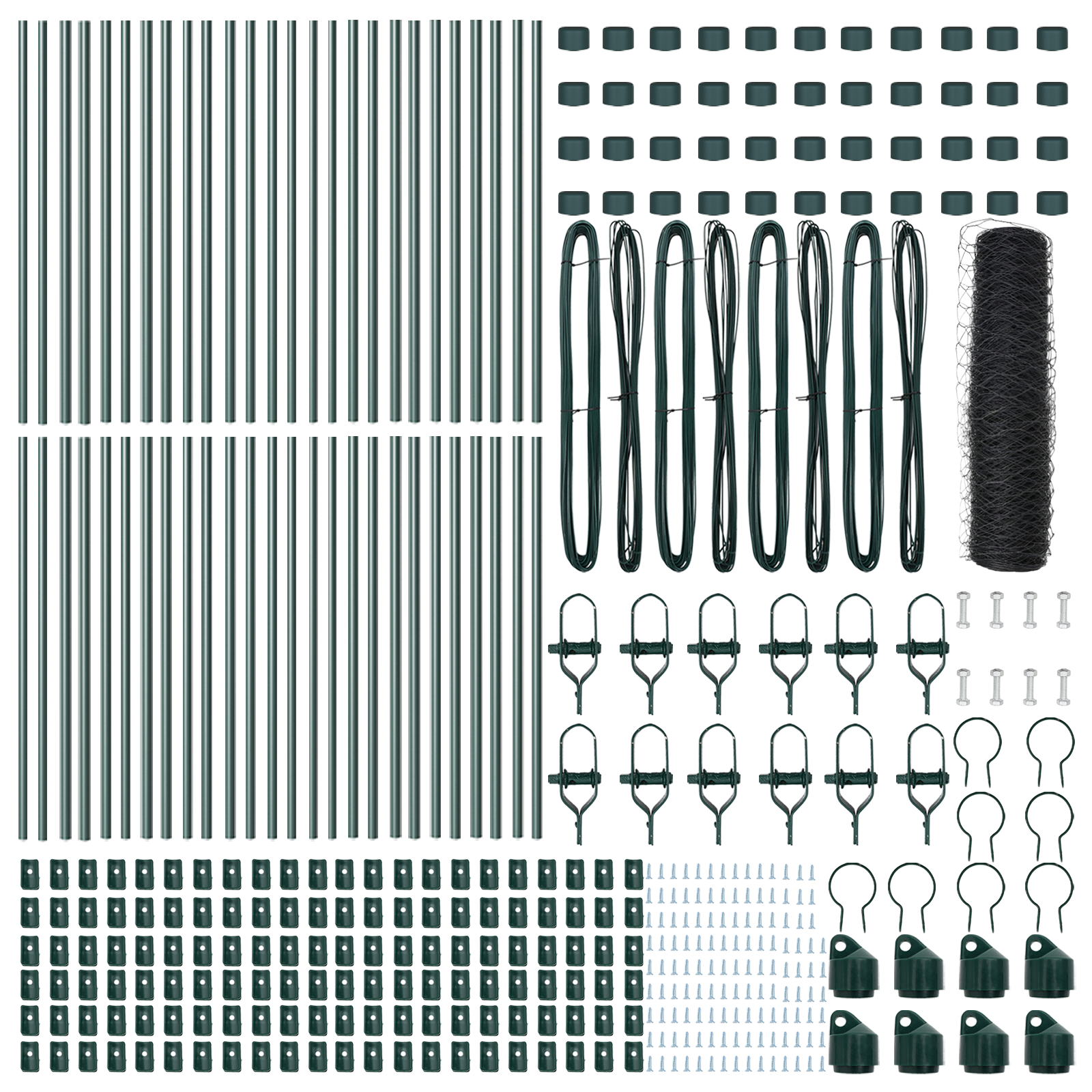 Gard hexagonal  gri 0.5x100 m oțel, Posturi pentru gard  13 pcs verde Ø32 mm 100 cm oțel zincat GartenMobel Dekor