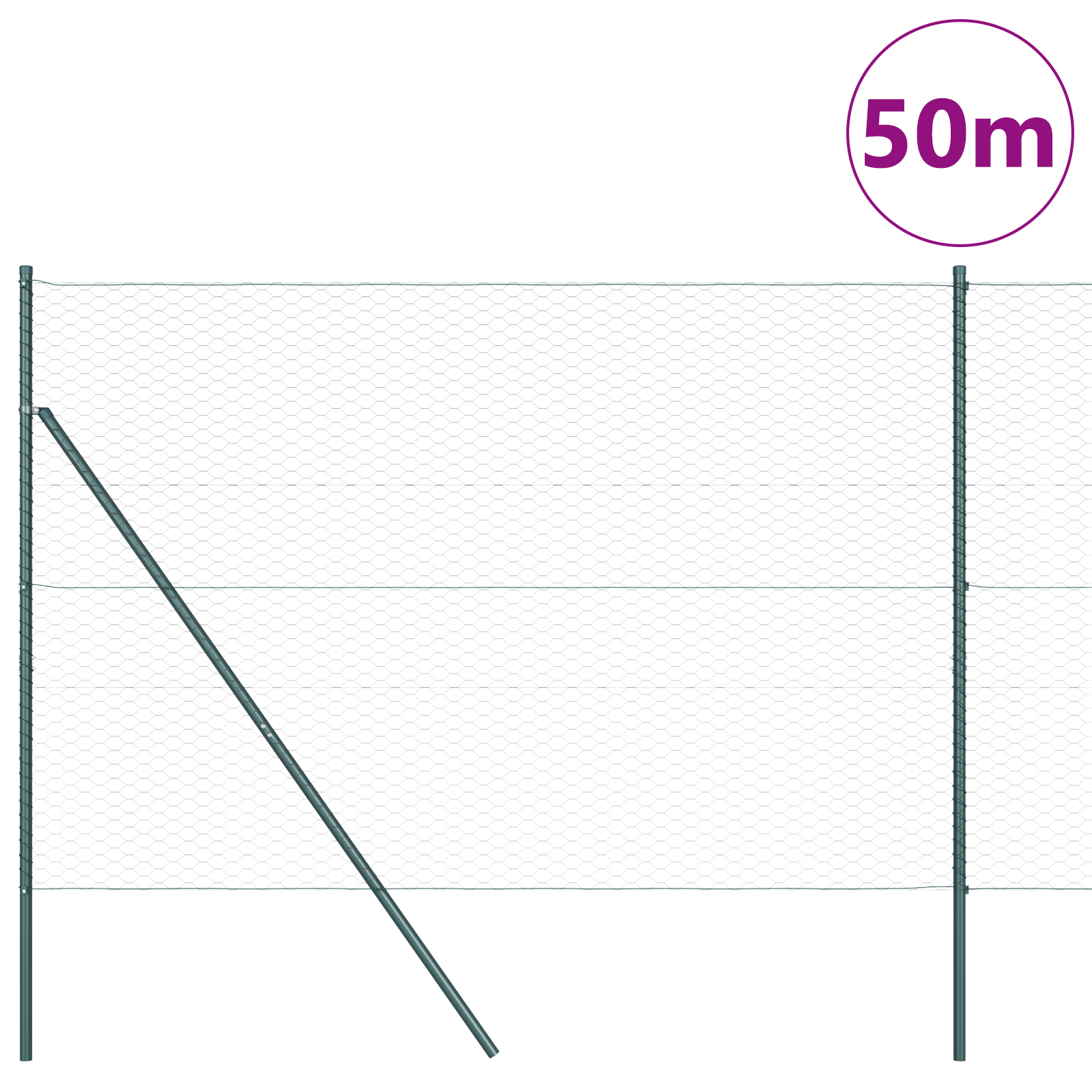 Împrejmuire Hexagonală  Gri 1.6x50 m Oțel, Stâlpi Împrejmuire  13 buc Galvanizat Gri Ø32 mm 210 cm GartenMobel Dekor