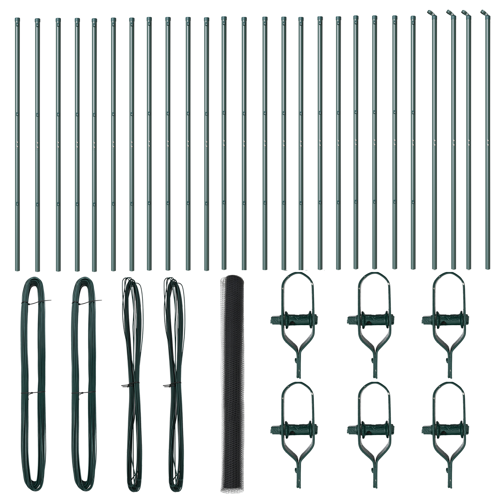 Set Plasă  Hexagon Gri 1.6x50 m Oțel, Stâlpi Plasă  13 buc Gri Ø32 mm 210 cm Oțel Zincat GartenMobel Dekor