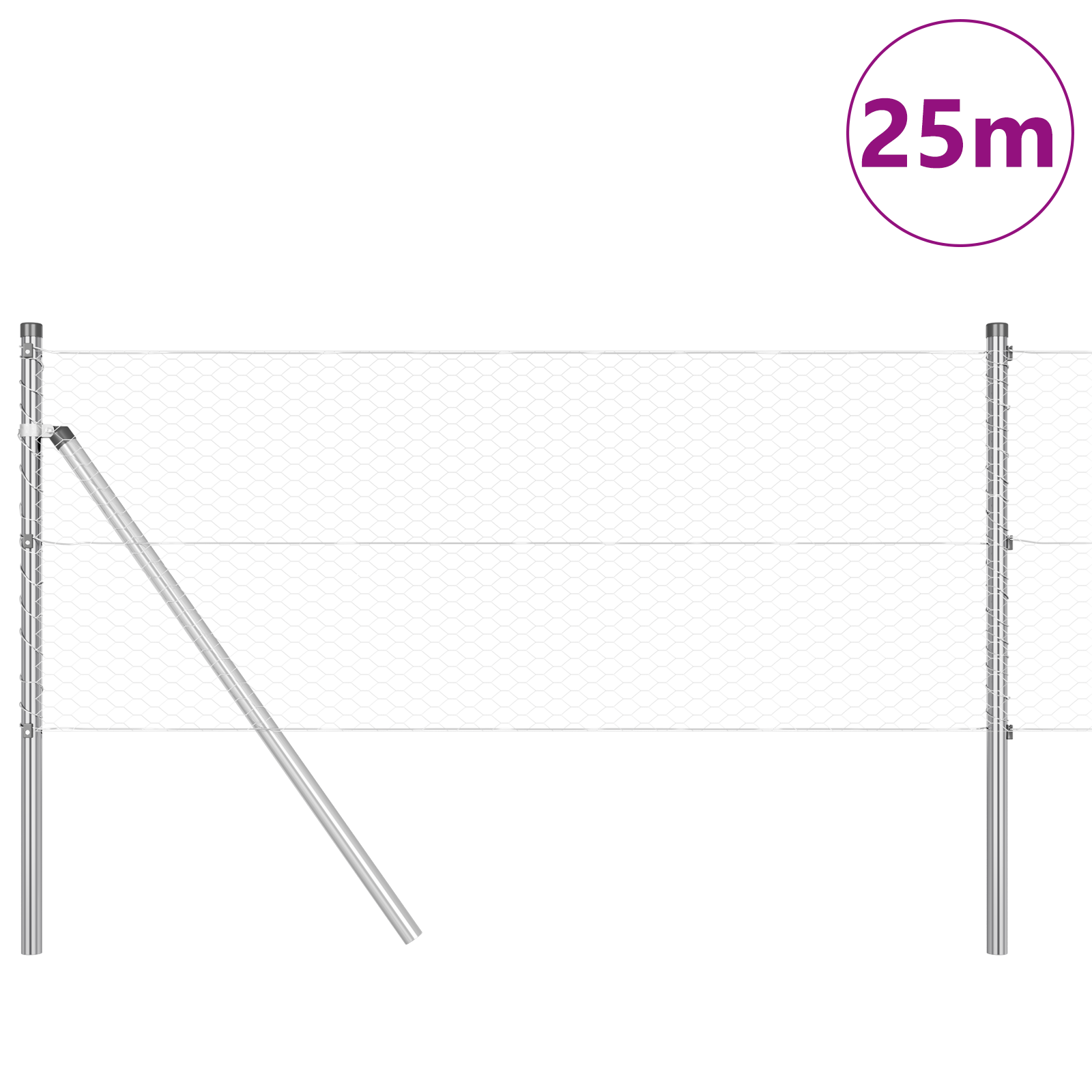 Gard Hexagonal  0.6x25 m Oțel Galvanizat, Stâlpi de Gard  13 buc Ø32 mm 100 cm Oțel Galvanizat GartenMobel Dekor