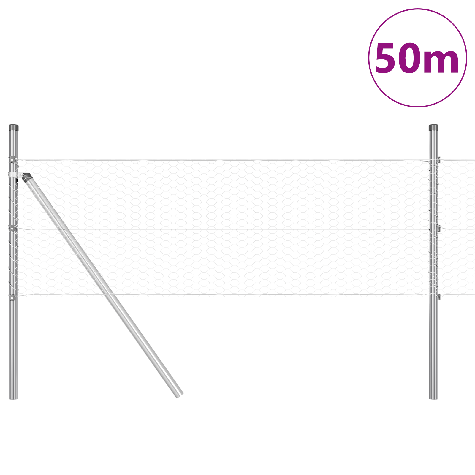 Gard Hexagonal  0.8x50 m Oțel Galvanizat, Stâlpi de Gard  13 buc Ø32 mm 120 cm Oțel Galvanizat GartenMobel Dekor