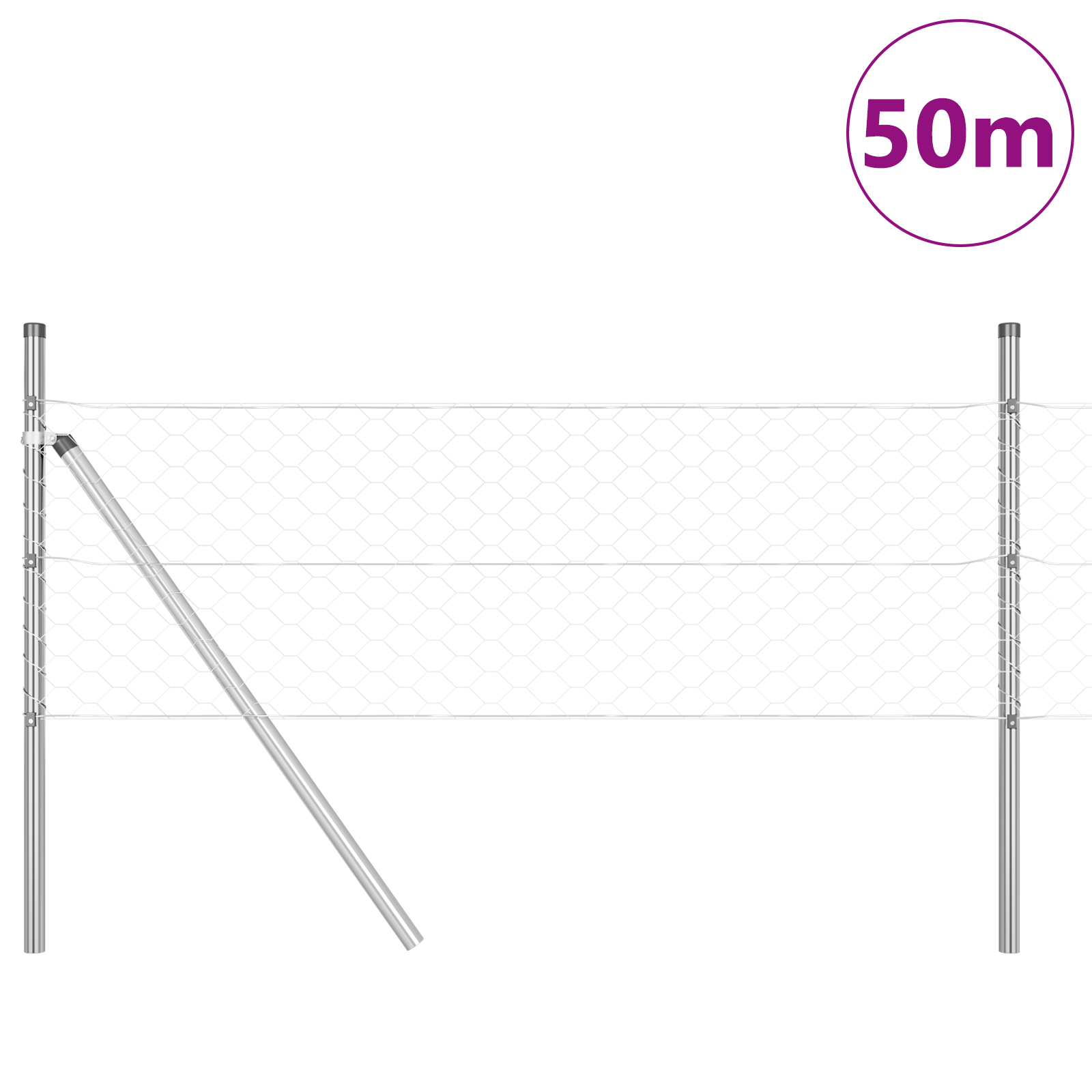 Gard hexagonal  0.8x50 m oțel galvanizat, Stâlpi de gard  13 buc Ø32 mm 120 cm oțel galvanizat GartenMobel Dekor